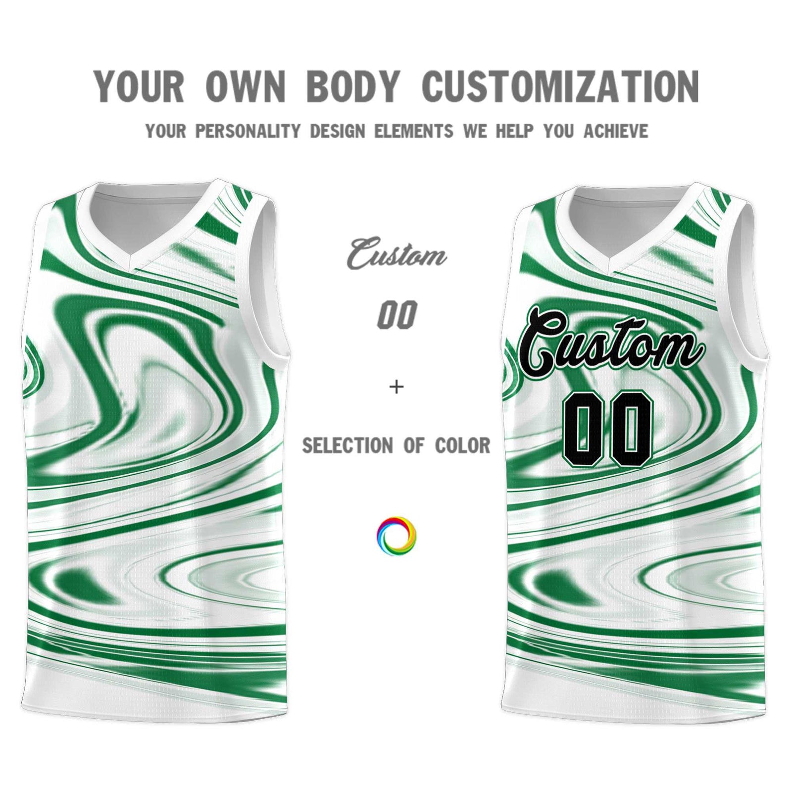 Custom White Kelly Green Graffiti Pattern Fluids Style Sports Uniform Basketball Jersey Sets