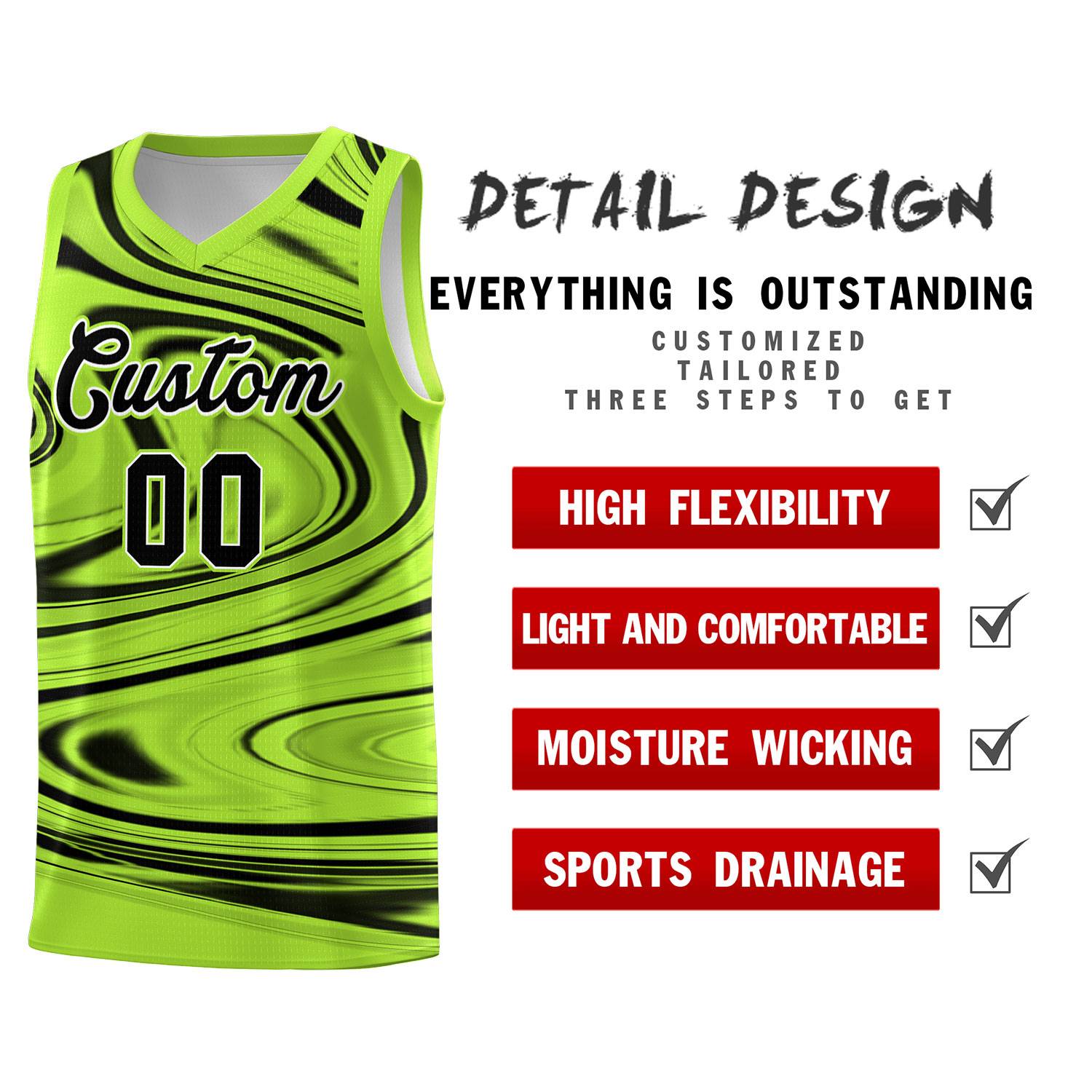 Custom Light Green Black Graffiti Pattern Fluids Style Sports Uniform Basketball Jersey Sets