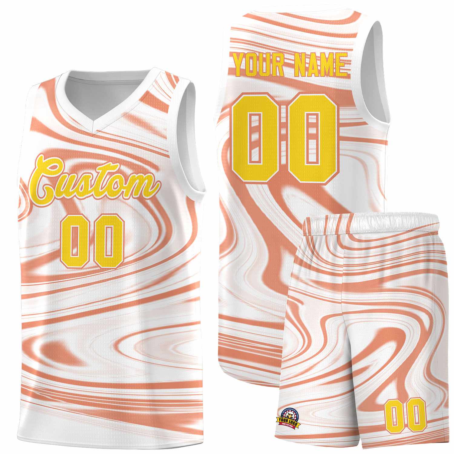 Custom White Light Orange Graffiti Pattern Fluids Style Sports Uniform Basketball Jersey Sets
