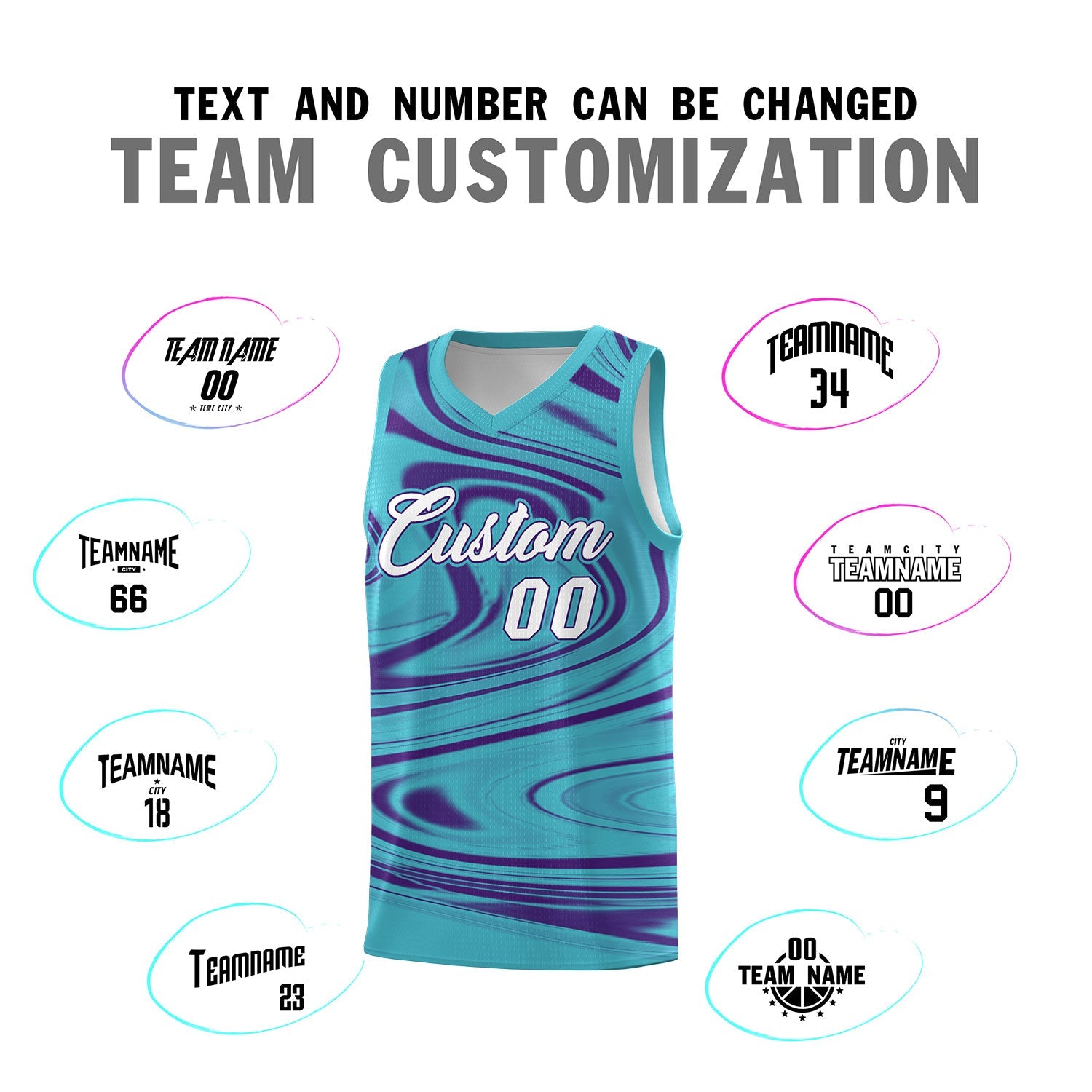 Custom Aqua Purple Graffiti Pattern Fluids Style Sports Uniform Basketball Jersey Sets