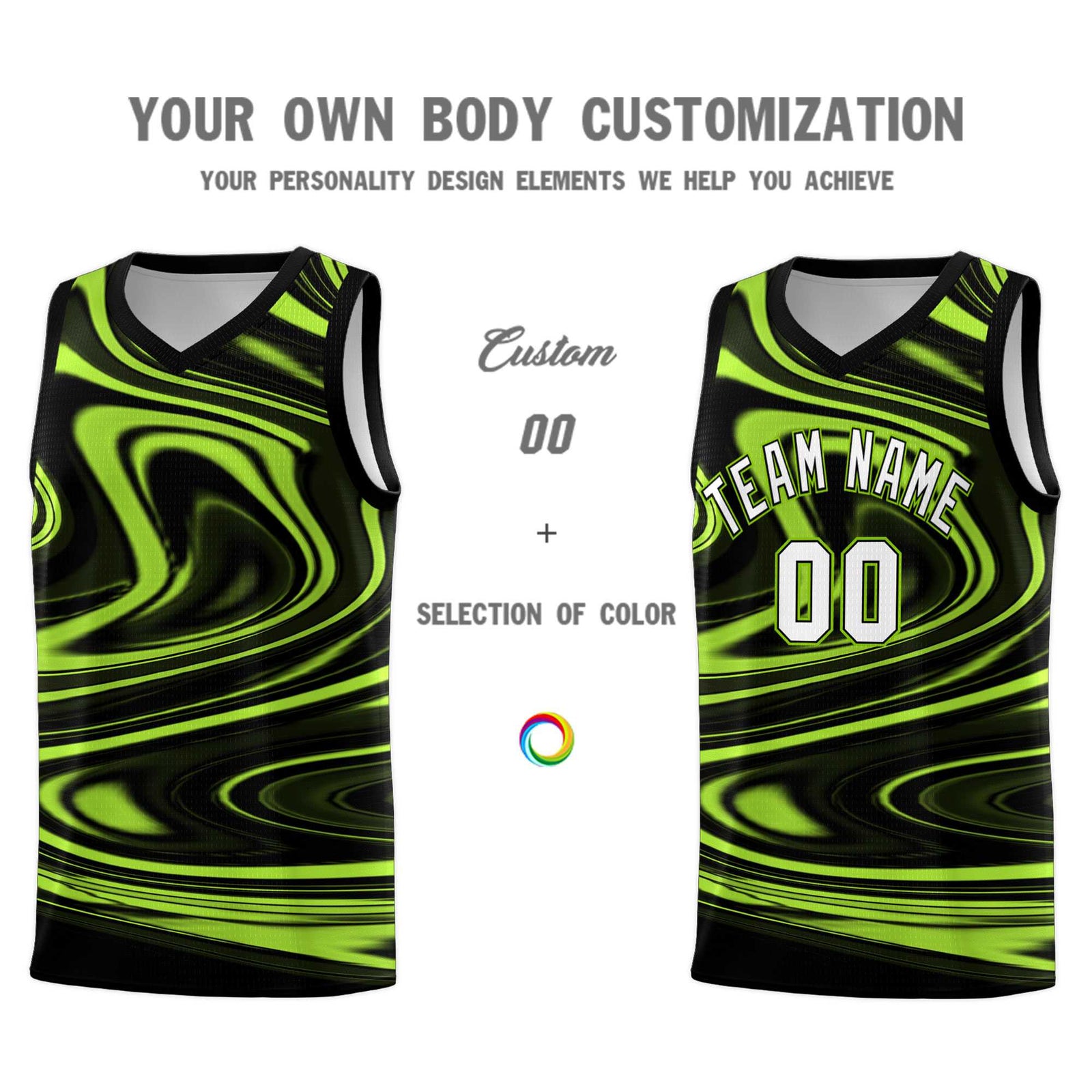 Custom Black Light Green Graffiti Pattern Fluids Style Sports Uniform Basketball Jersey Sets