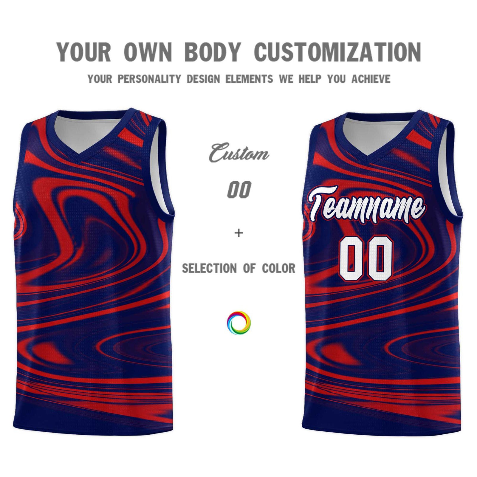 Custom Navy Red Graffiti Pattern Fluids Style Sports Uniform Basketball Jersey Sets