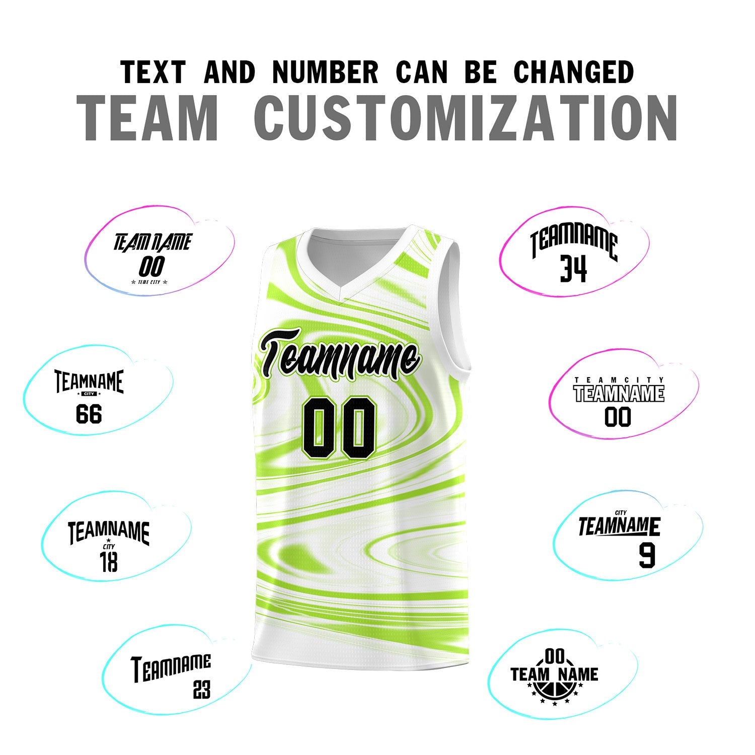 Custom White Light Green Graffiti Pattern Fluids Style Sports Uniform Basketball Jersey Sets