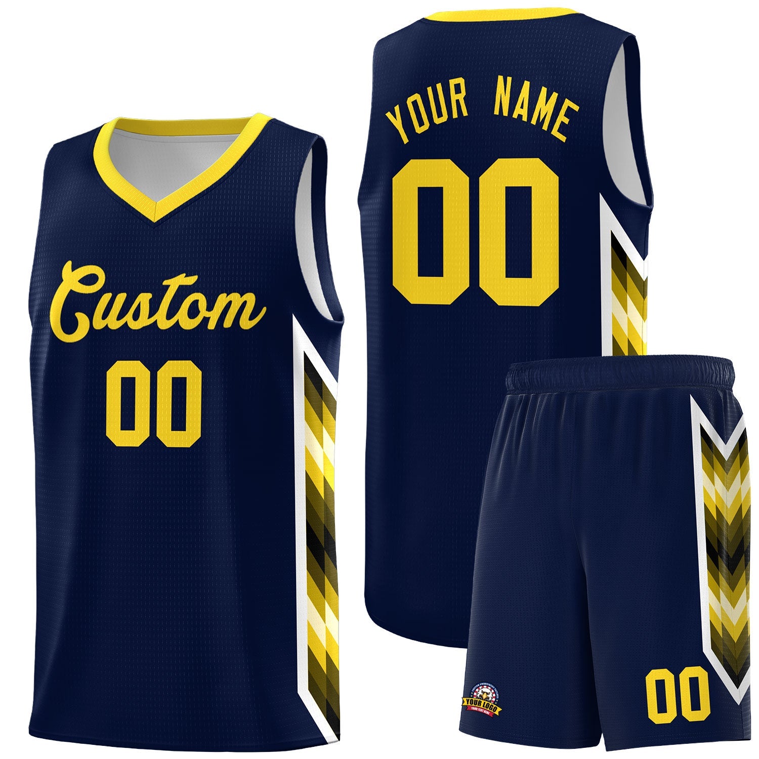 Custom Navy Mosaic Gradient Fashion Sports Uniform Basketball Jersey