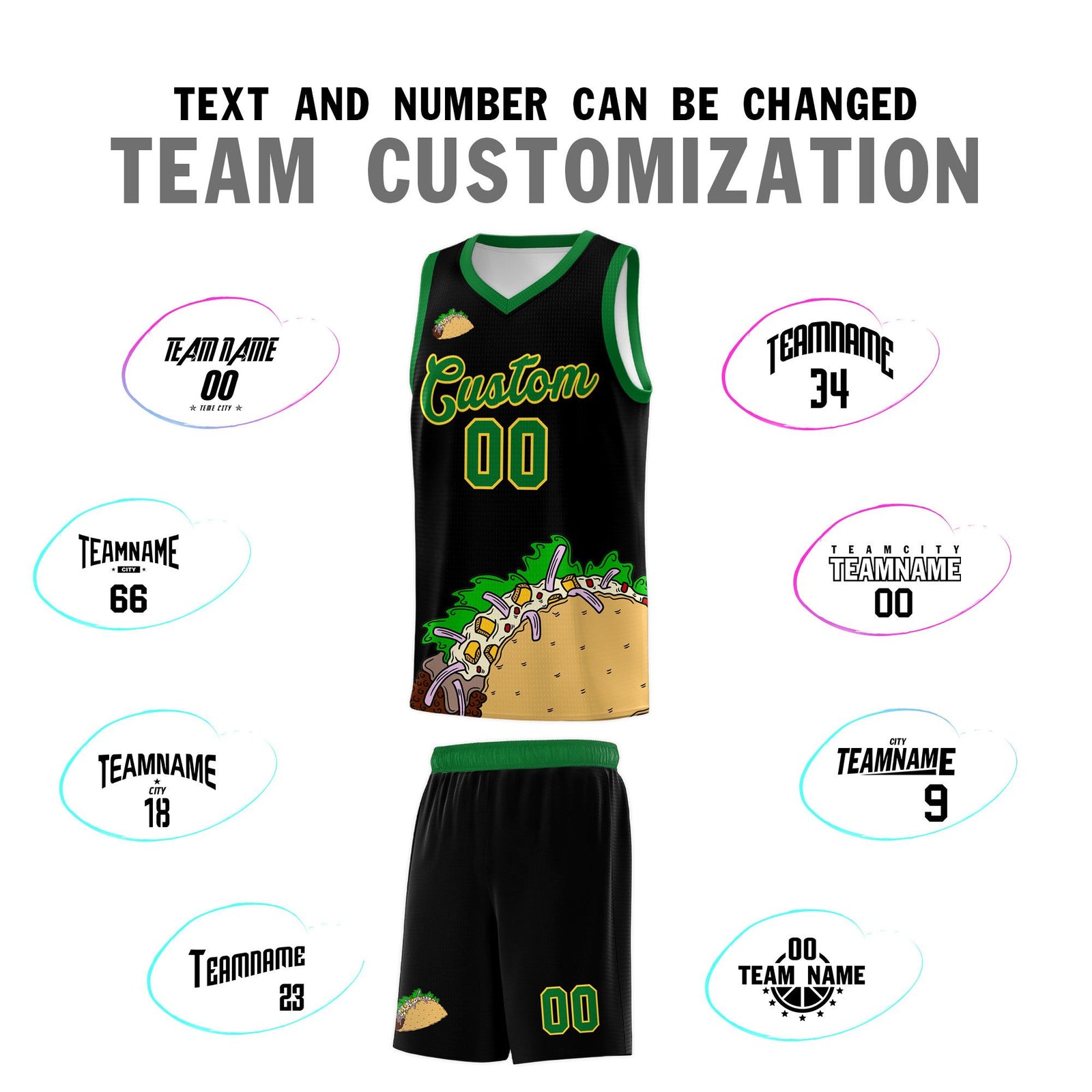 Custom Black Kelly Green Mexican Colors Graffiti Patterns Wrinkle-Resistant Uniform Basketball Jersey