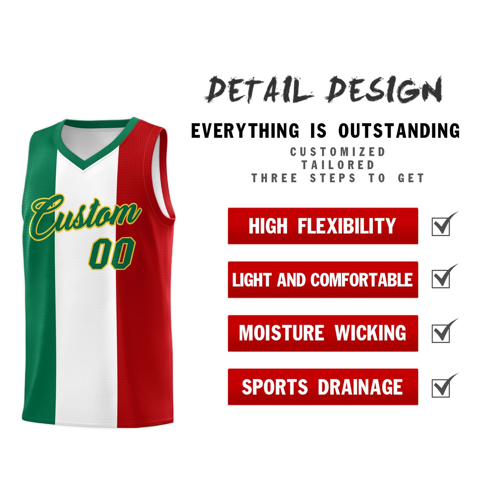 Custom White Kelly Green Red Mexican Colors Graffiti Patterns Breathable Uniform Basketball Jersey
