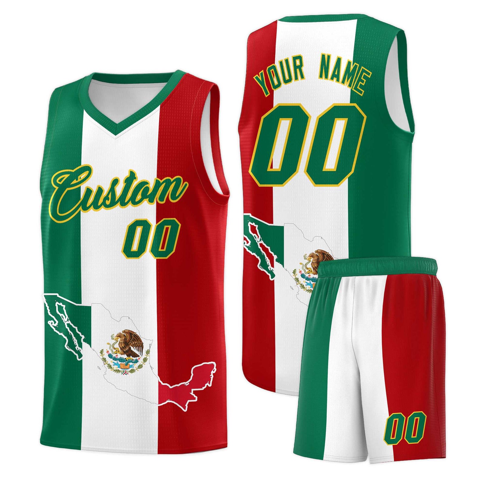Custom White Kelly Green Red Mexican Colors Graffiti Patterns Quick-Drying Uniform Basketball Jersey