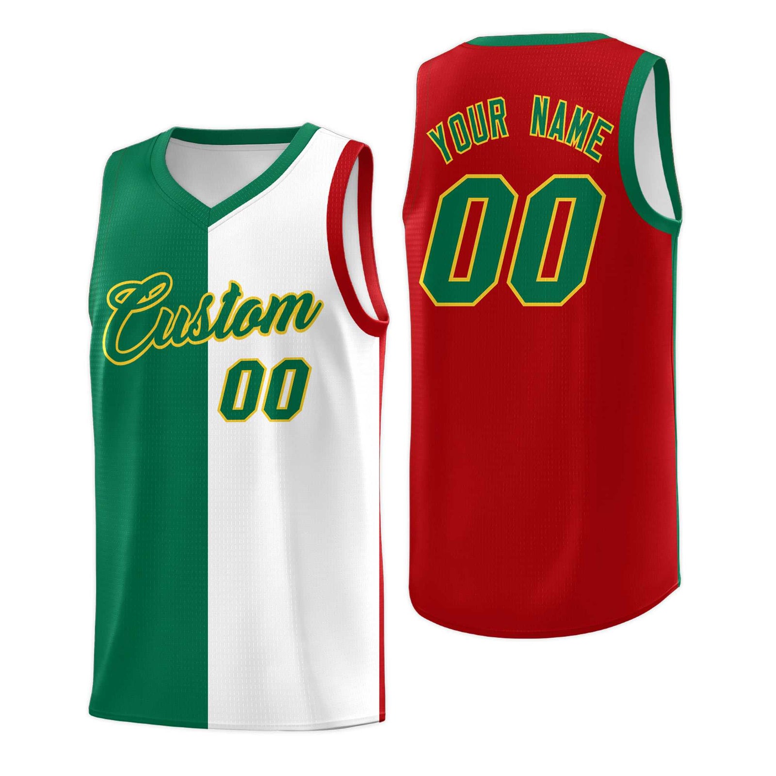 Custom White Kelly Green Red Mexican Colors Graffiti Patterns Lightweight Uniform Basketball Jersey