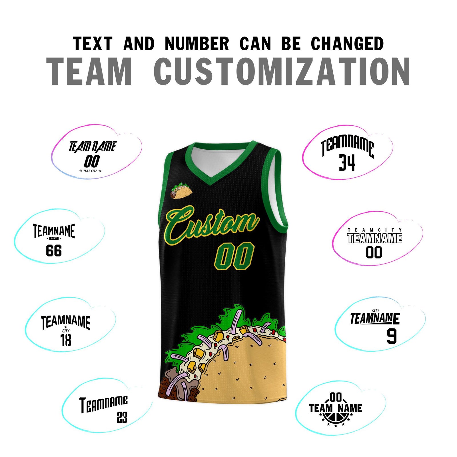 Custom Black Kelly Green Mexican Colors Graffiti Patterns Wrinkle-Resistant Uniform Basketball Jersey