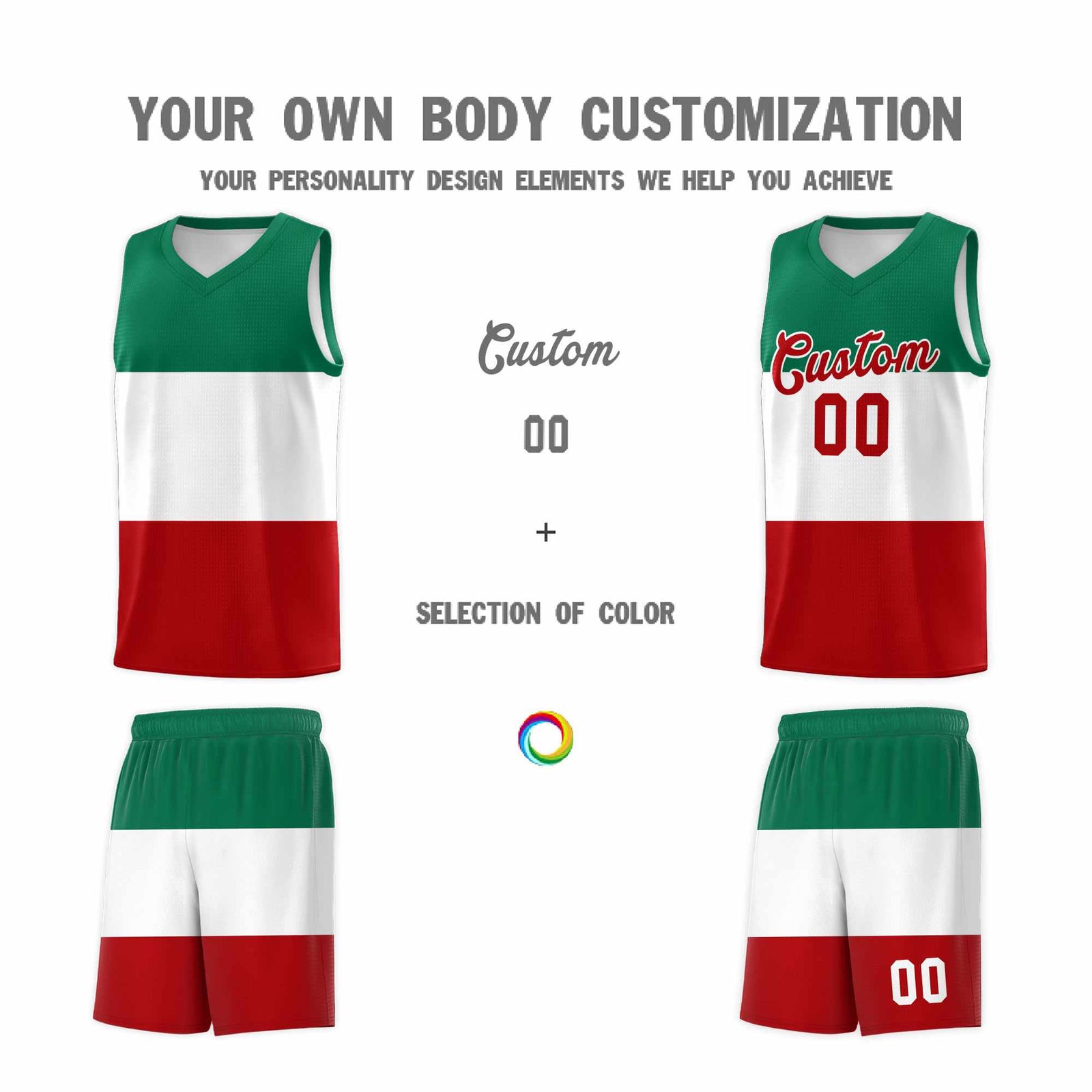 Custom White Kelly Green Red Mexican Colors Graffiti Patterns Drapable Uniform Basketball Jersey