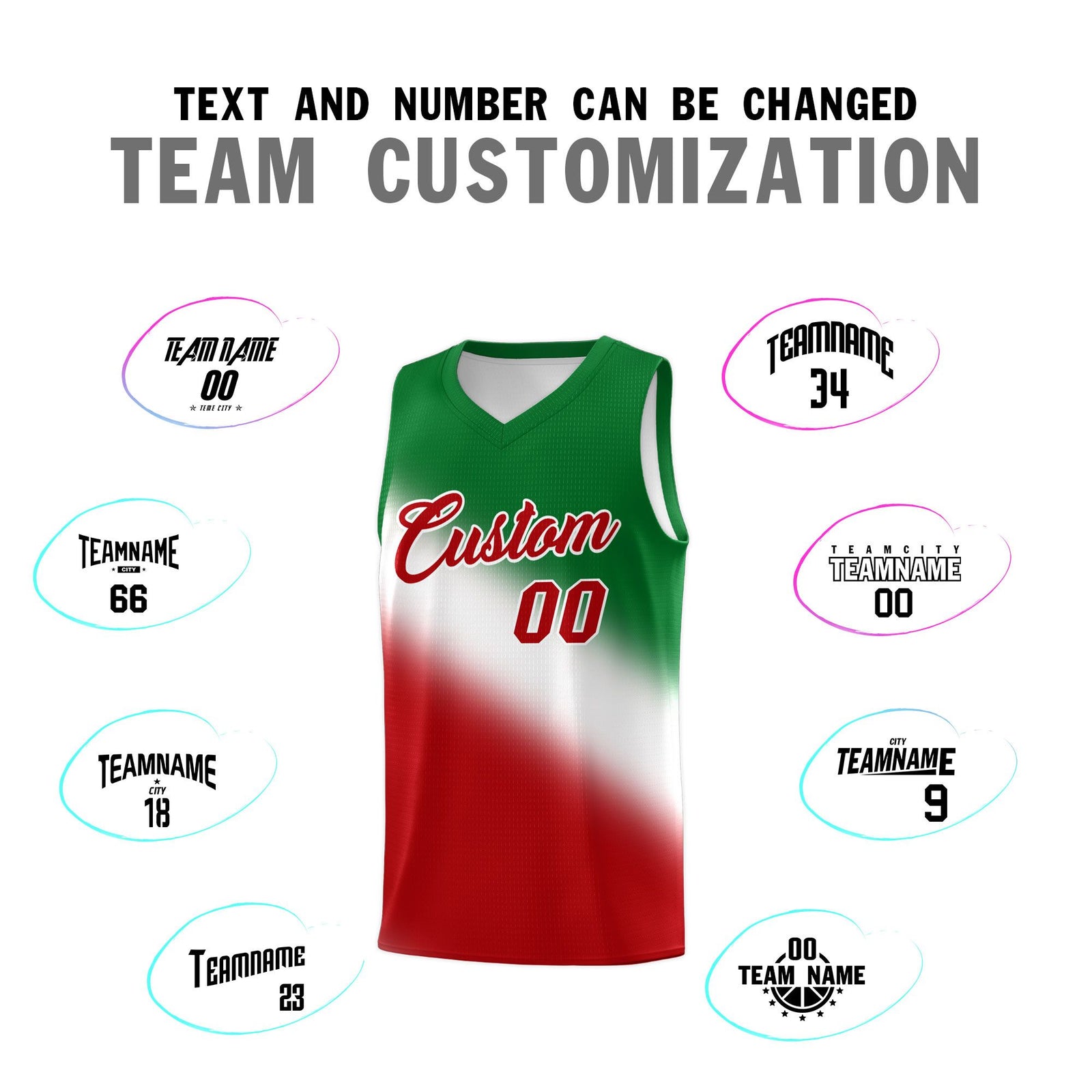 Custom White Kelly Green Red Mexican Colors Graffiti Patterns Wrinkle-Resistant Uniform Basketball Jersey