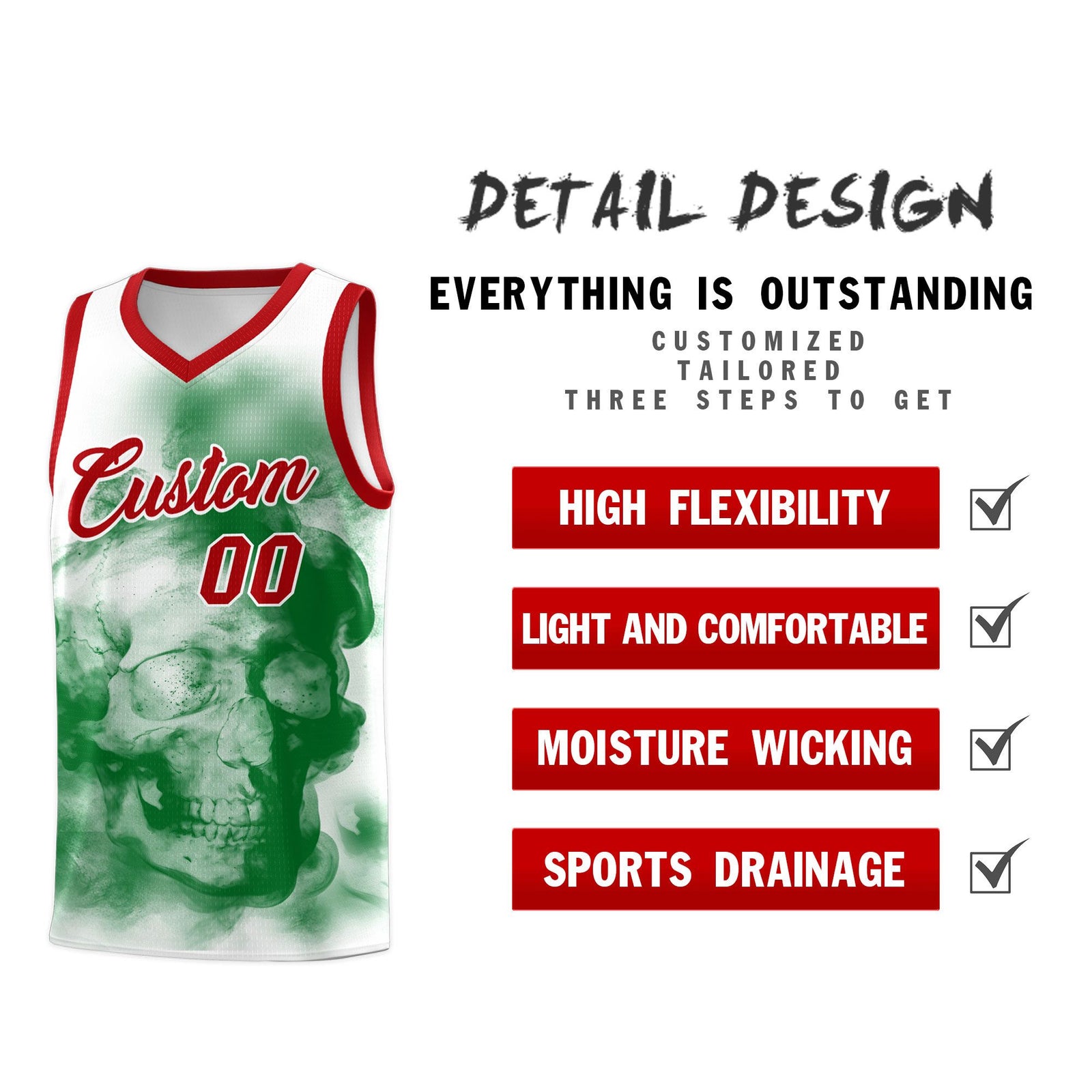 Custom White Red Kelly GreenMexican Colors Graffiti Patterns Wrinkle-Resistant Uniform Basketball Jersey