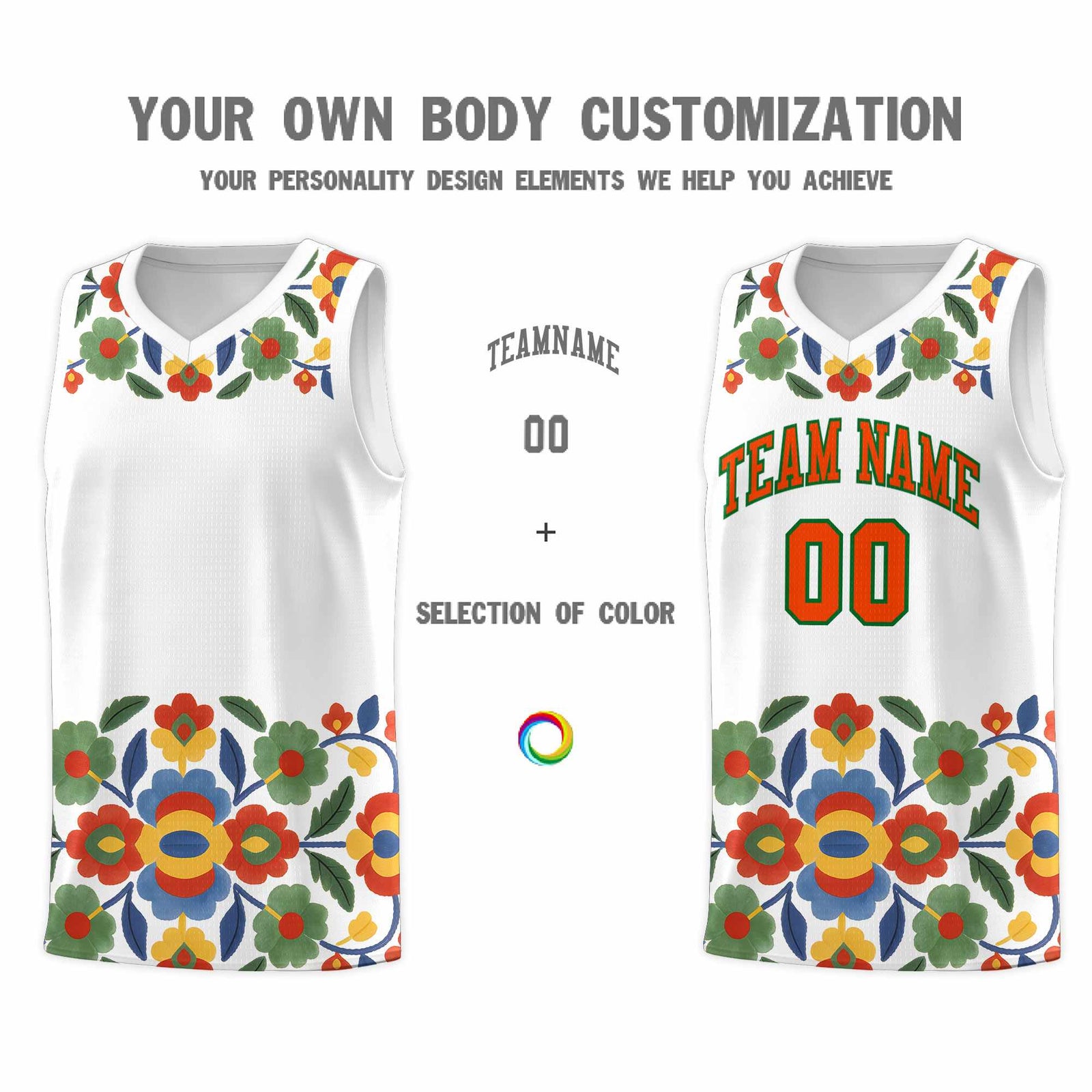 Custom White Orange Mexican Colors Graffiti Patterns Lightweight Uniform Basketball Jersey