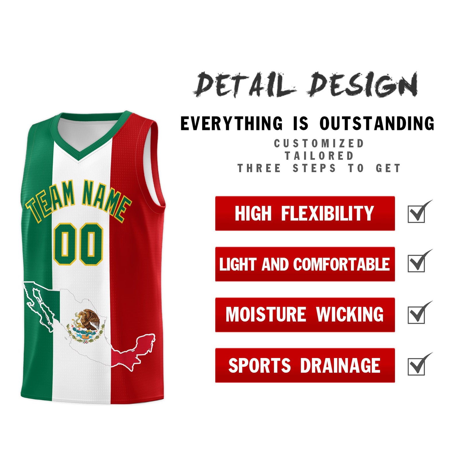 Custom White Kelly Green Red Mexican Colors Graffiti Patterns Quick-Drying Uniform Basketball Jersey