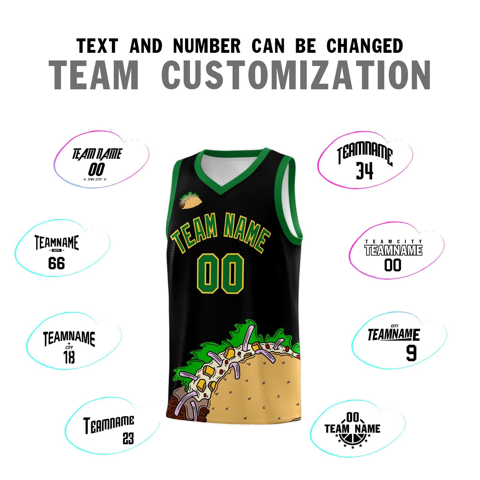 Custom Black Kelly Green Mexican Colors Graffiti Patterns Wrinkle-Resistant Uniform Basketball Jersey