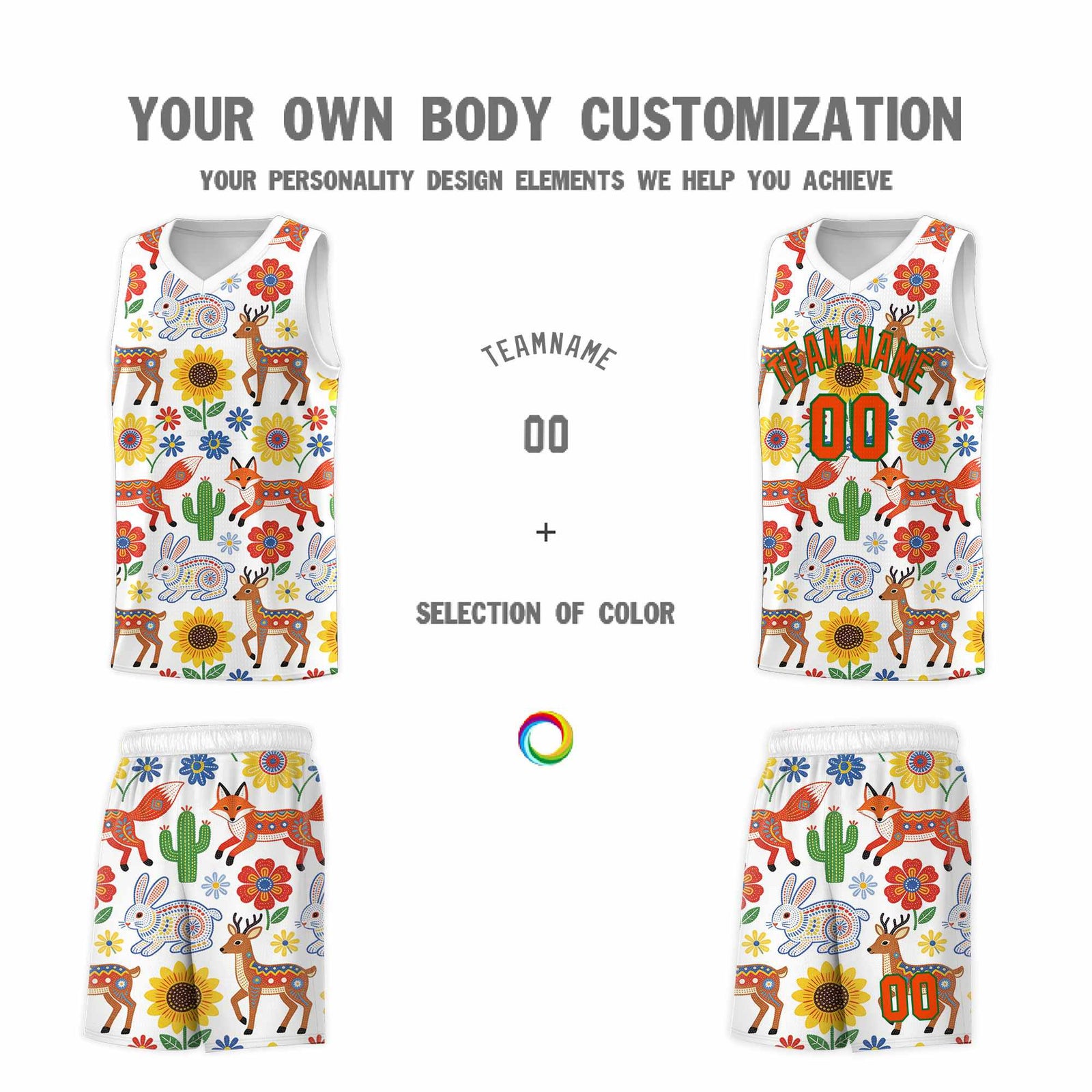Custom White Chrysanthemum OrangeMexican Colors Graffiti Patterns Quick-Drying Uniform Basketball Jersey