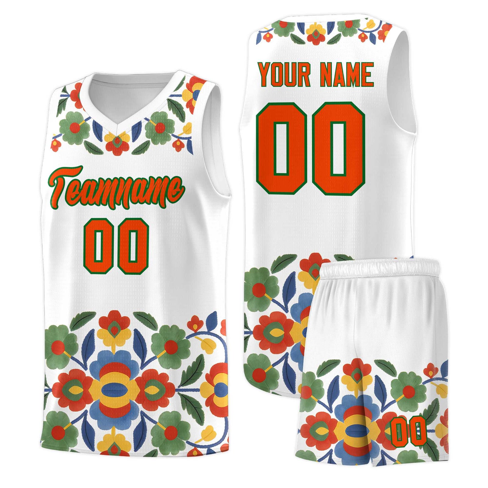 Custom White Orange Mexican Colors Graffiti Patterns Lightweight Uniform Basketball Jersey
