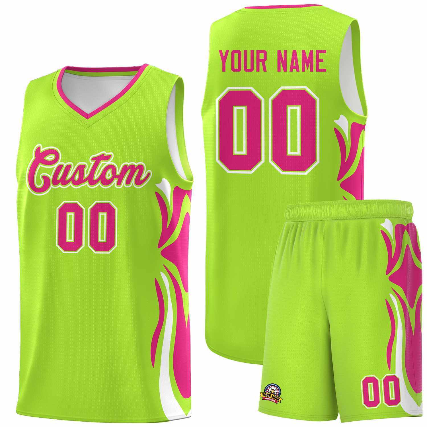 Custom Light Green Pink-White Graffiti Pattern Side Curve Pattern Sports Uniform Basketball Jersey Sets