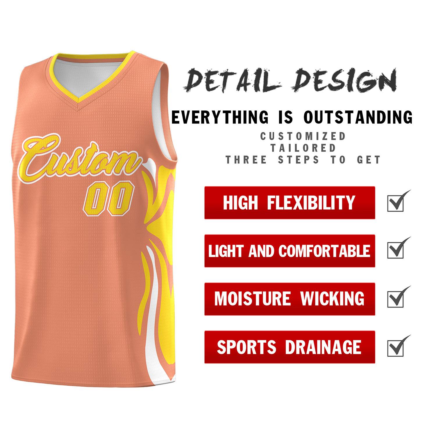 Custom Light Orange Gold-White Graffiti Pattern Side Curve Pattern Sports Uniform Basketball Jersey Sets