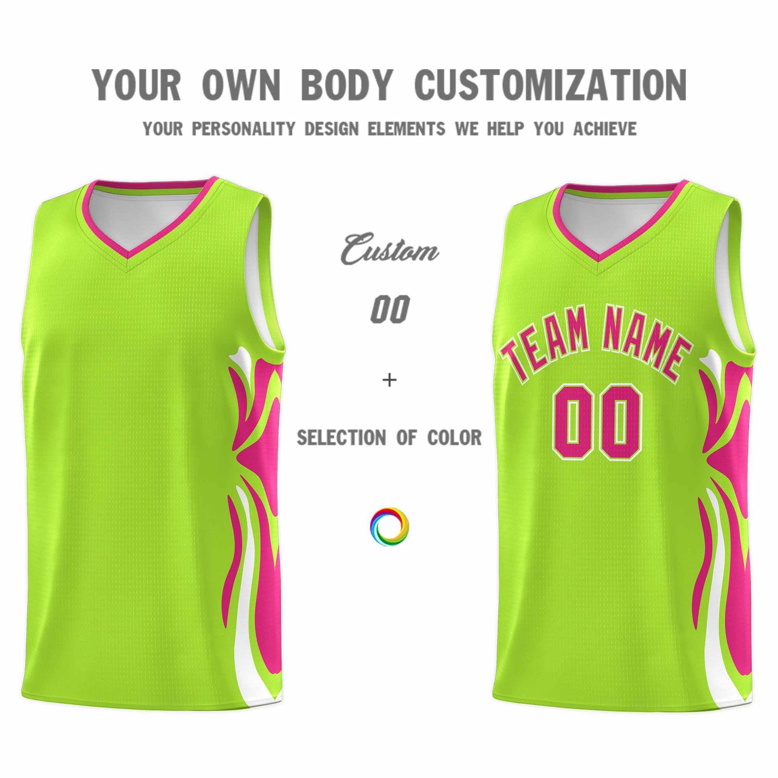 Custom Light Green Pink-White Graffiti Pattern Side Curve Pattern Sports Uniform Basketball Jersey Sets