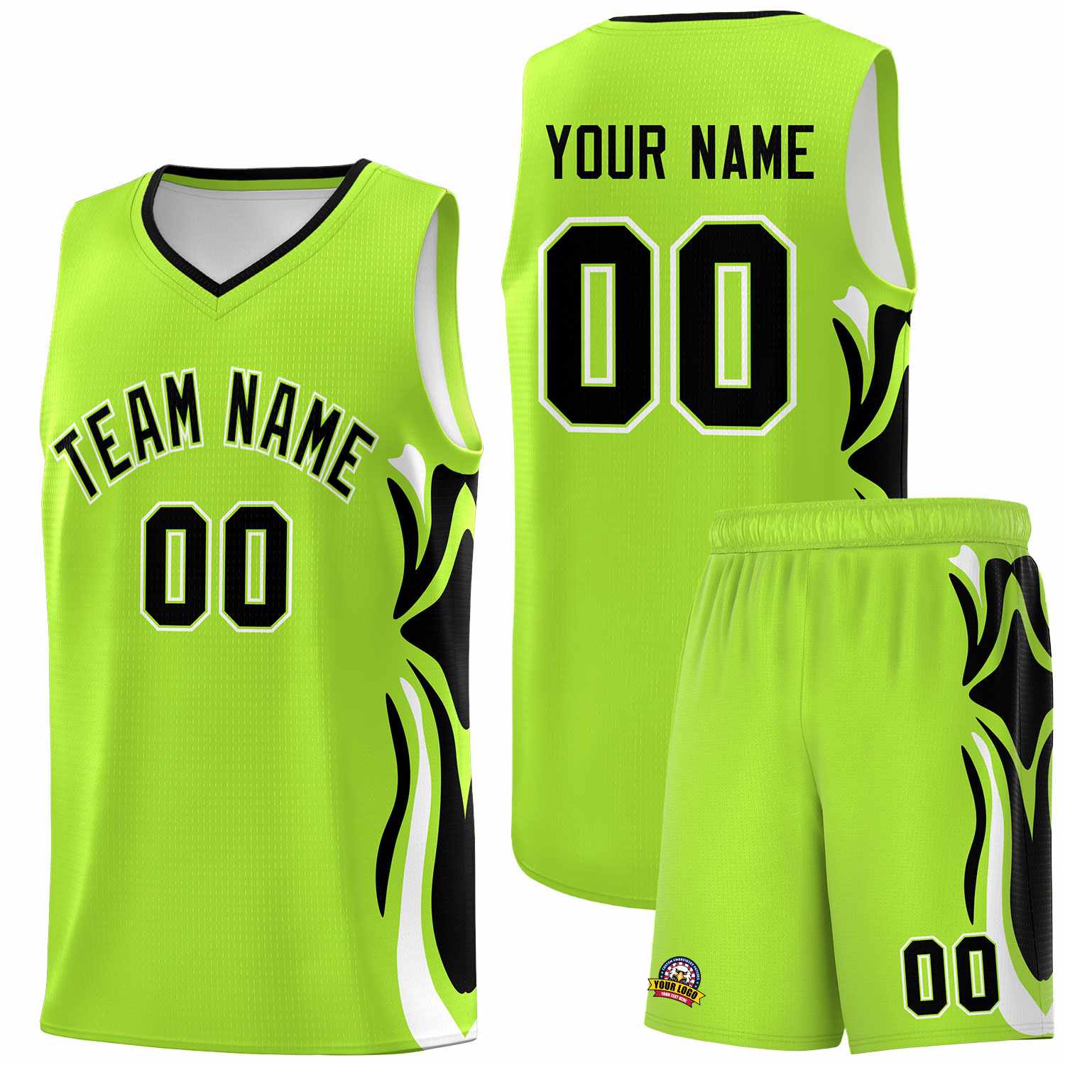 Custom Light Green Black-White Graffiti Pattern Side Curve Pattern Sports Uniform Basketball Jersey Sets