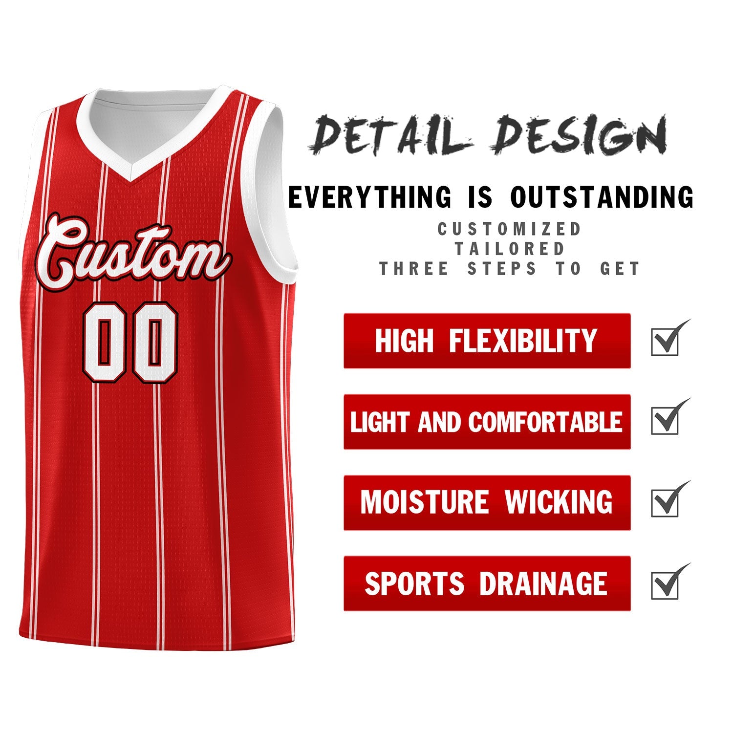 Custom Red White Black Vertical Stripes Single Sided Sets Basketball Jersey | For Men,Stitched,Perfect for Training,Add Name and Numbern | KXKSHOP