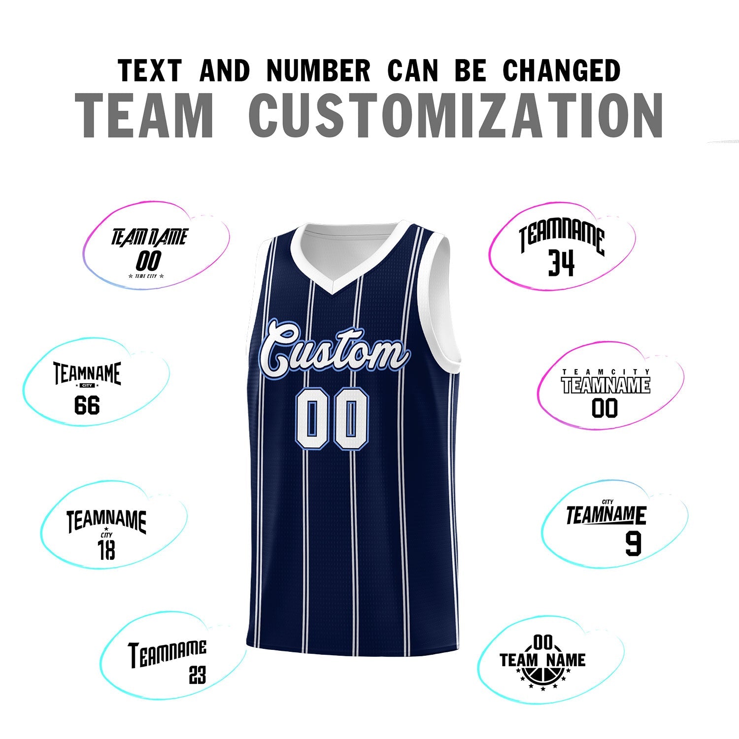 Custom Navy White Light Blue Vertical Stripes Single Sided Sets Basketball Jersey | For Men,Stitched,Perfect for Training,Add Name and Numbern | KXKSHOP