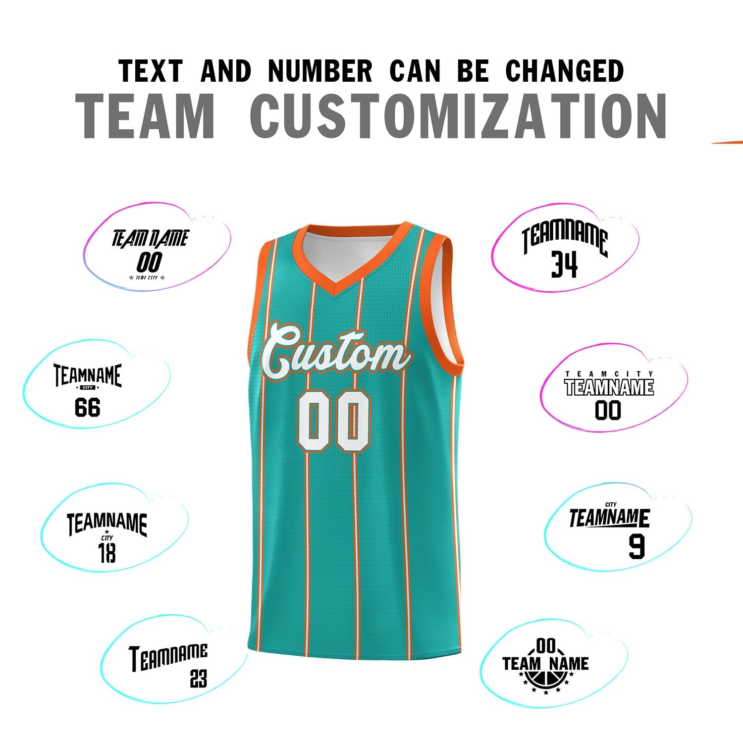 Custom Aqua Orange White Vertical Stripes Single Sided Sets Basketball Jersey | For Men,Stitched,Perfect for Training,Add Name and Numbern | KXKSHOP