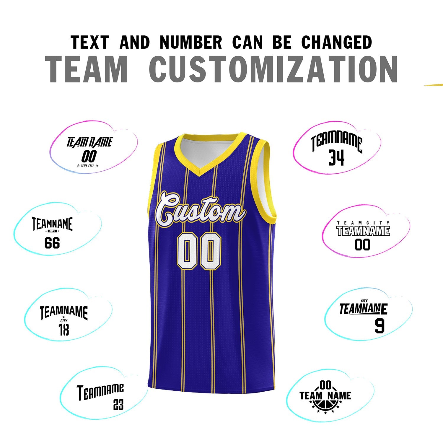 Custom Royal Blue Gold White Vertical Stripes Single Sided Sets Basketball Jersey | For Men,Stitched,Perfect for Training,Add Name and Numbern | KXKSHOP