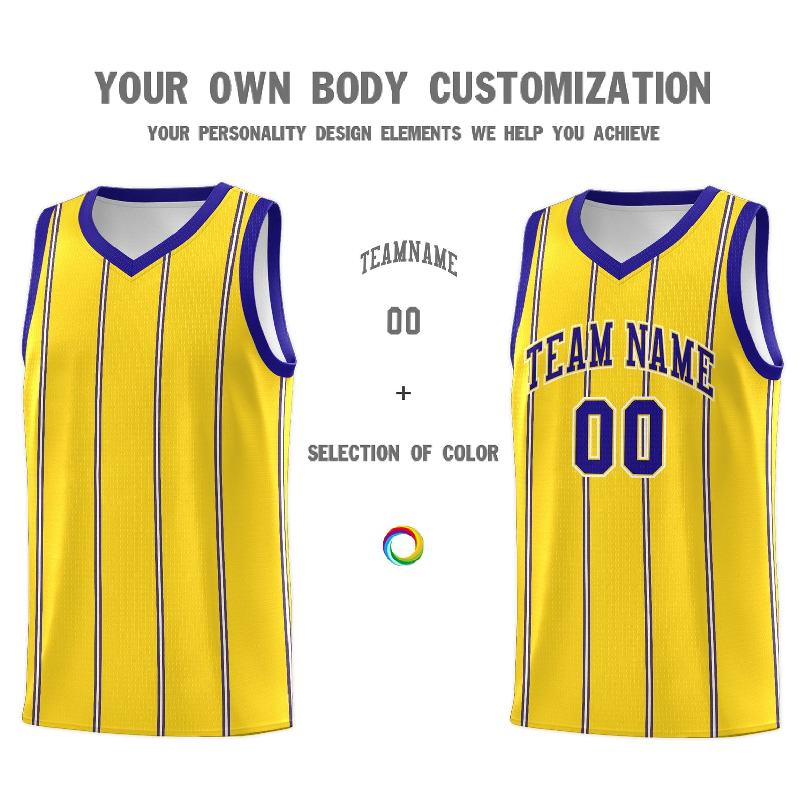 Custom Gold Royal Blue White Vertical Stripes Single Sided Sets Basketball Jersey | For Men,Stitched,Perfect for Training,Add Name and Numbern | KXKSHOP