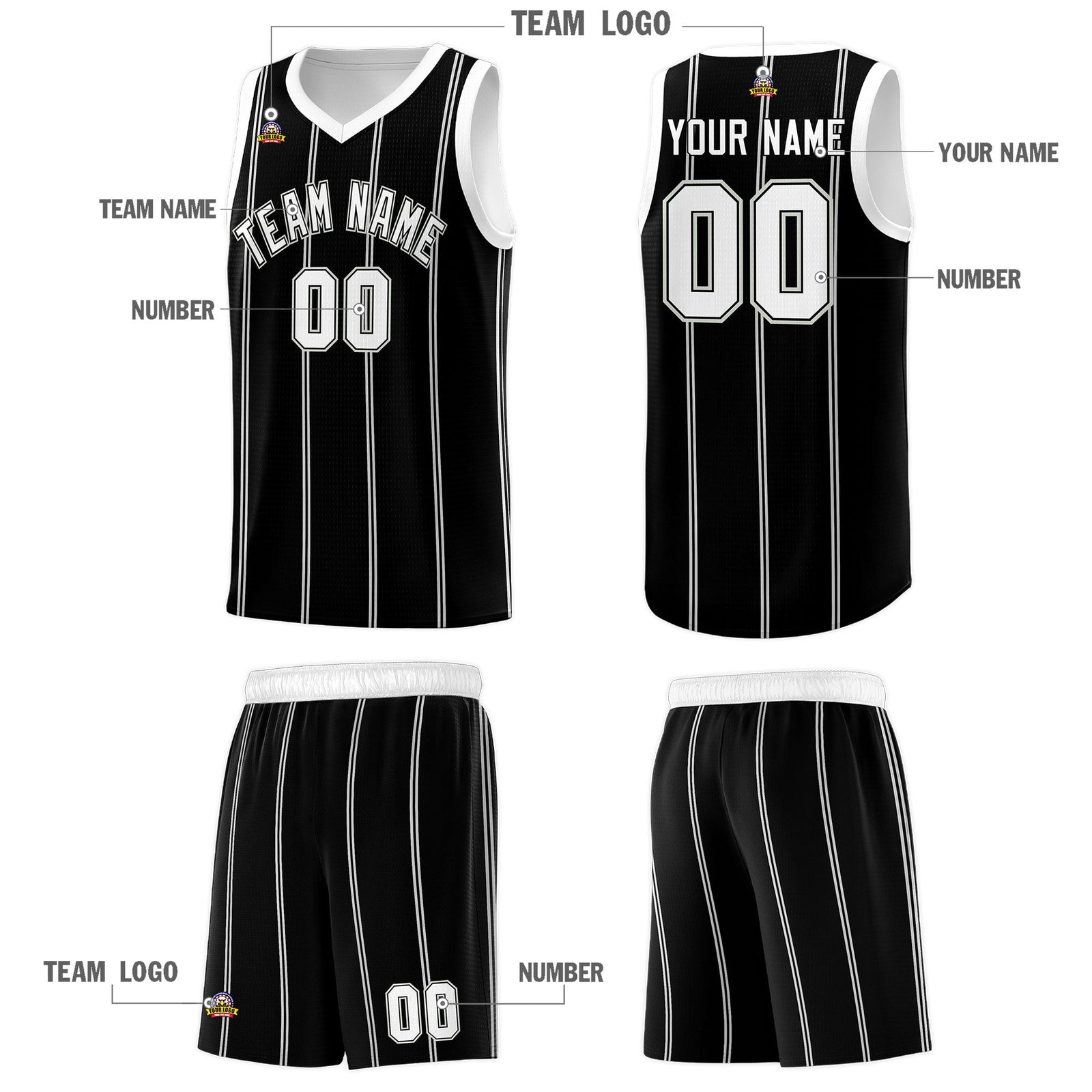 Custom Black White Gray Vertical Stripes Single Sided Sets Basketball Jersey | For Men,Stitched,Perfect for Training,Add Name and Numbern | KXKSHOP