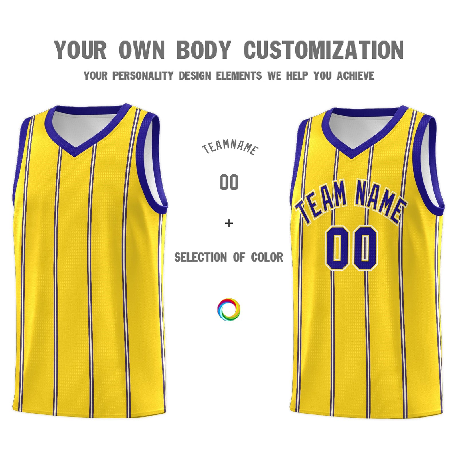 Custom Gold Royal Blue White Vertical Stripes Single Sided Sets Basketball Jersey | For Men,Stitched,Perfect for Training,Add Name and Numbern | KXKSHOP