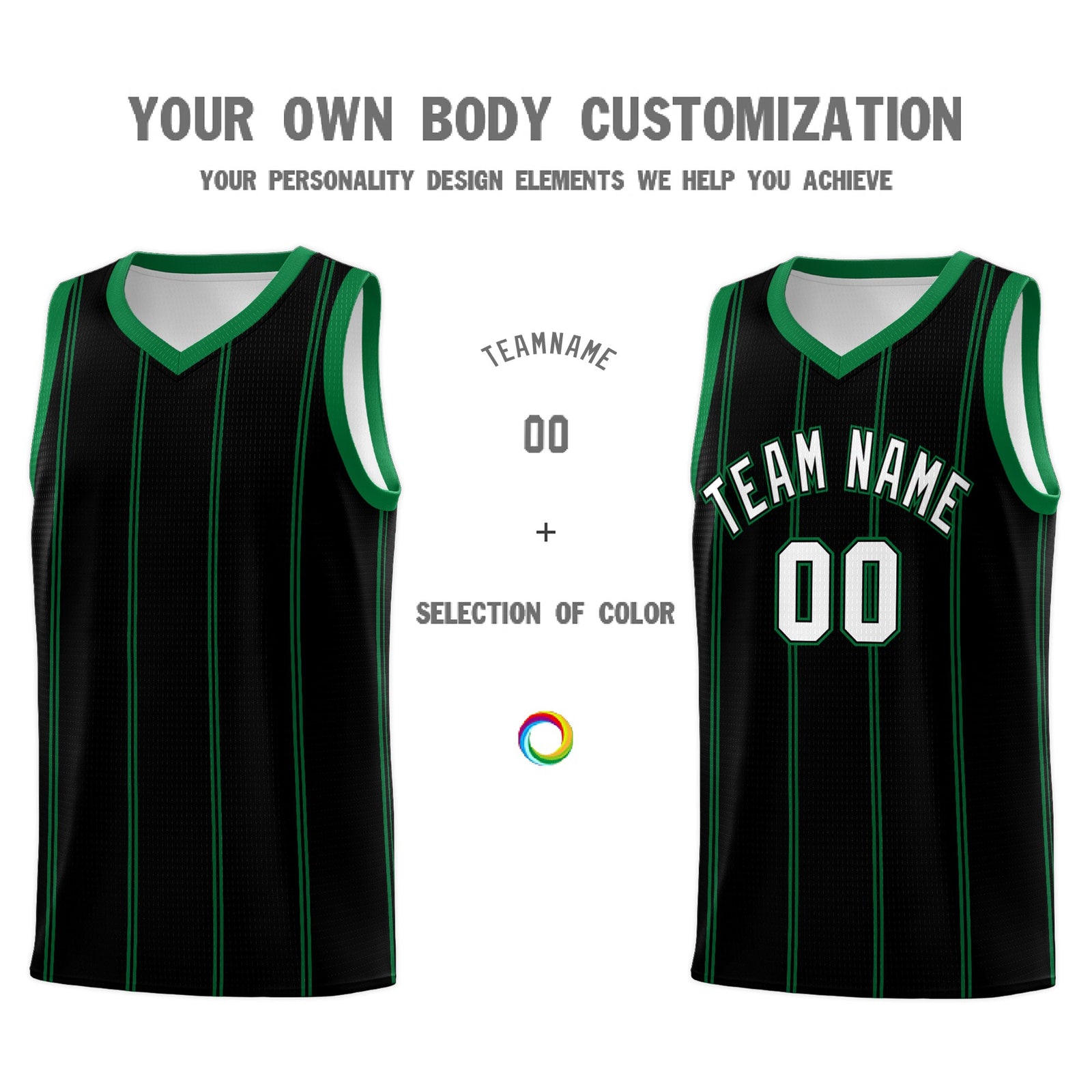 Custom Black Kelly Green White Vertical Stripes Single Sided Sets Basketball Jersey | For Men,Stitched,Perfect for Training,Add Name and Numbern | KXKSHOP