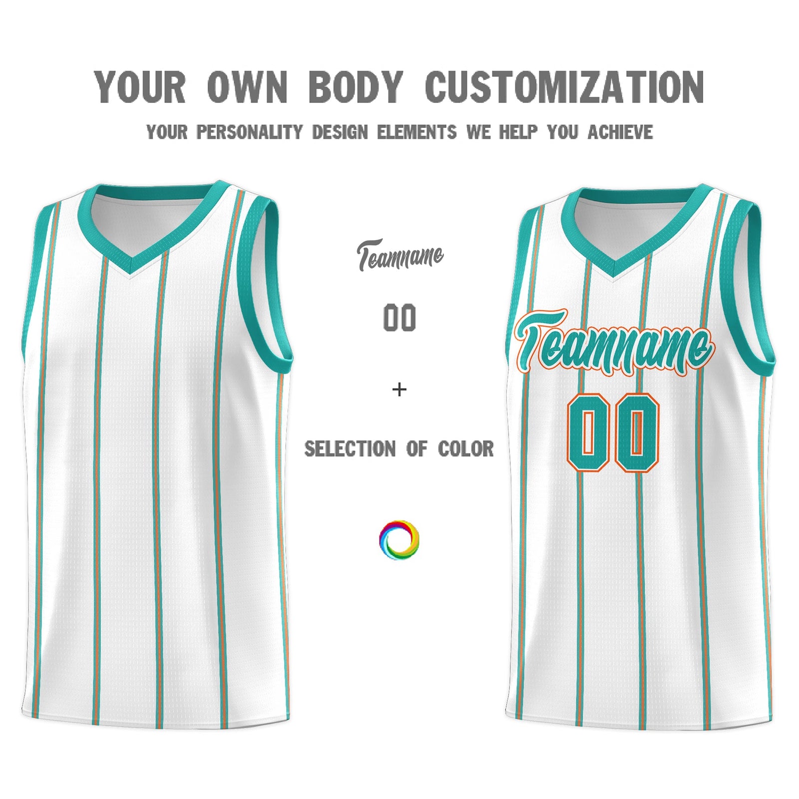 Custom White Aqua Orange Vertical Stripes Single Sided Sets Basketball Jersey | For Men,Stitched,Perfect for Training,Add Name and Numbern | KXKSHOP