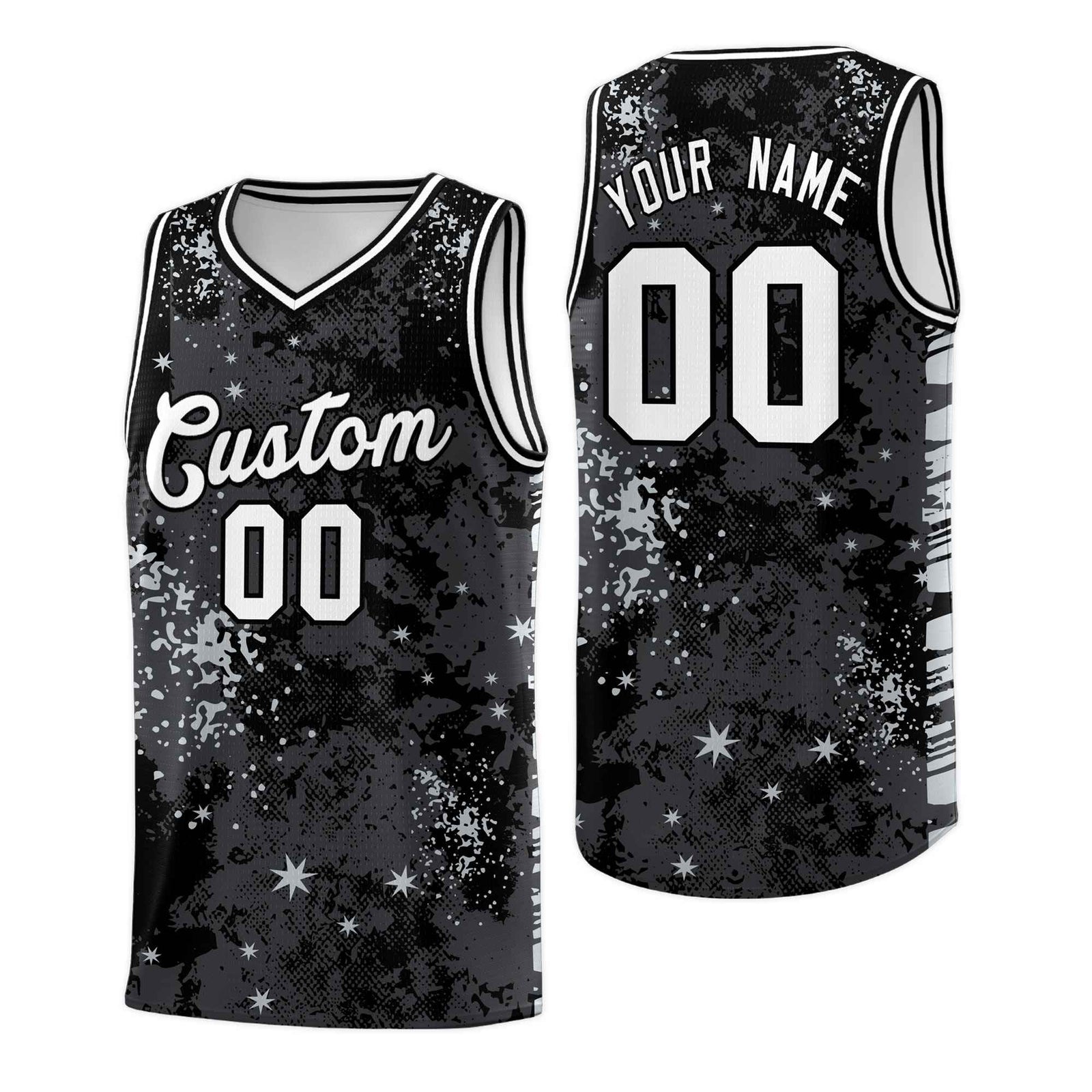 Custom Black Gray Vice Burst Galactic Graffiti Stretch Fabric Basketball Jersey