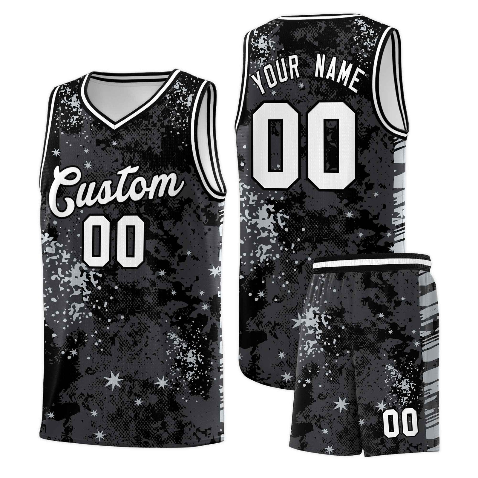 Custom Black Gray Vice Burst Galactic Graffiti Stretch Fabric Basketball Jersey