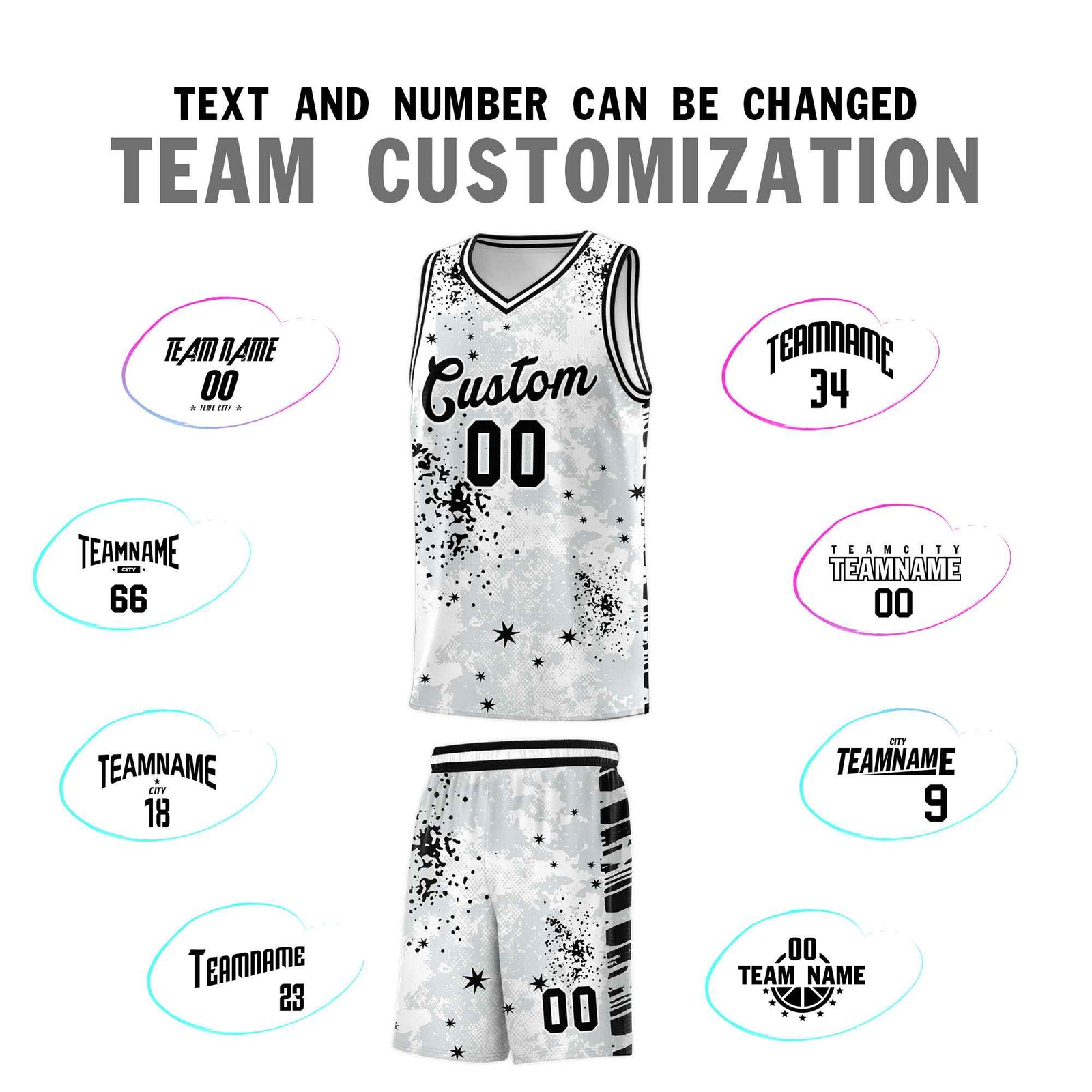 Custom White Black Vice Burst Galactic Graffiti Moisture-Wicking Basketball Jersey
