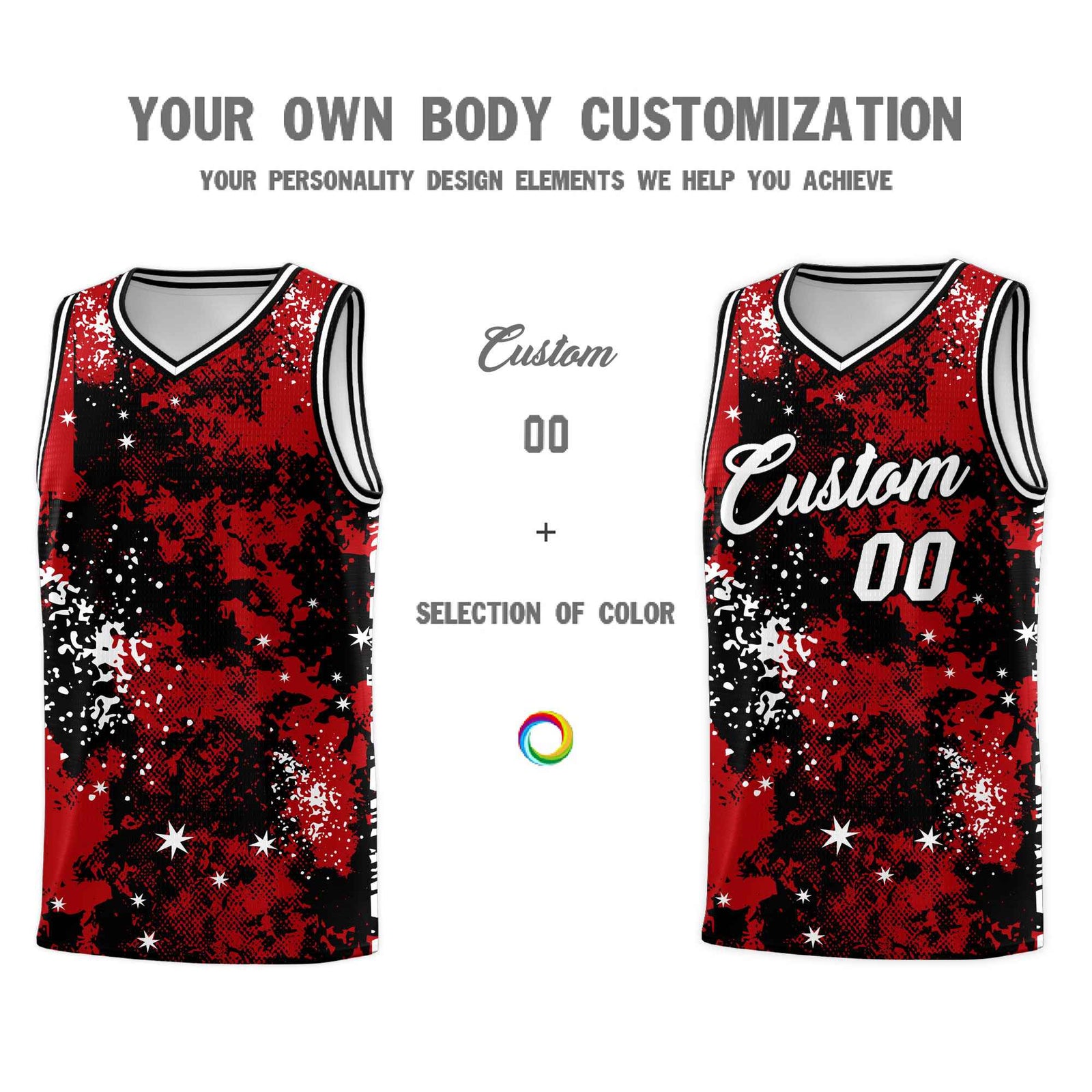 Custom Red Black Vice Burst Galactic Graffiti Wrinkle-Resistant Basketball Jersey