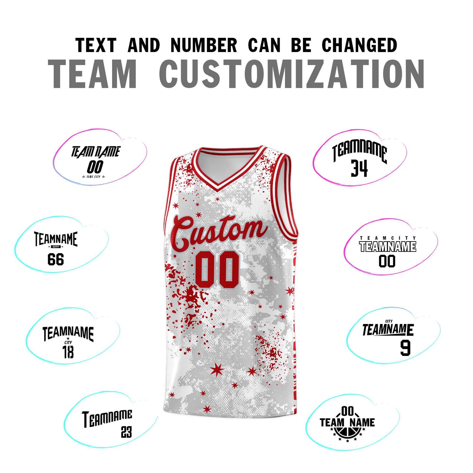Custom White Red Vice Burst Galactic Graffiti Breathable Basketball Jersey
