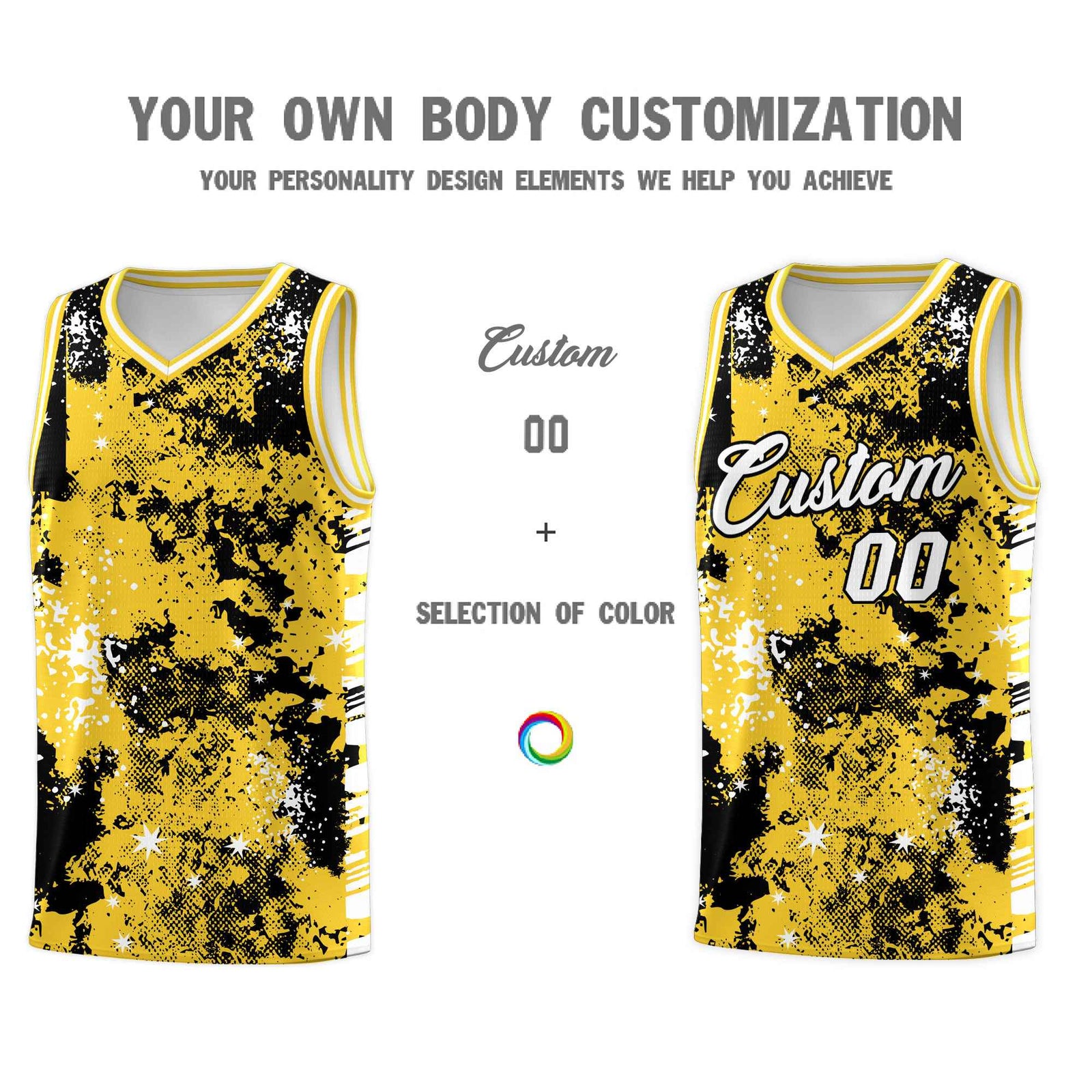 Custom Gold Black Vice Burst Galactic Graffiti Stretch Fabric Basketball Jersey