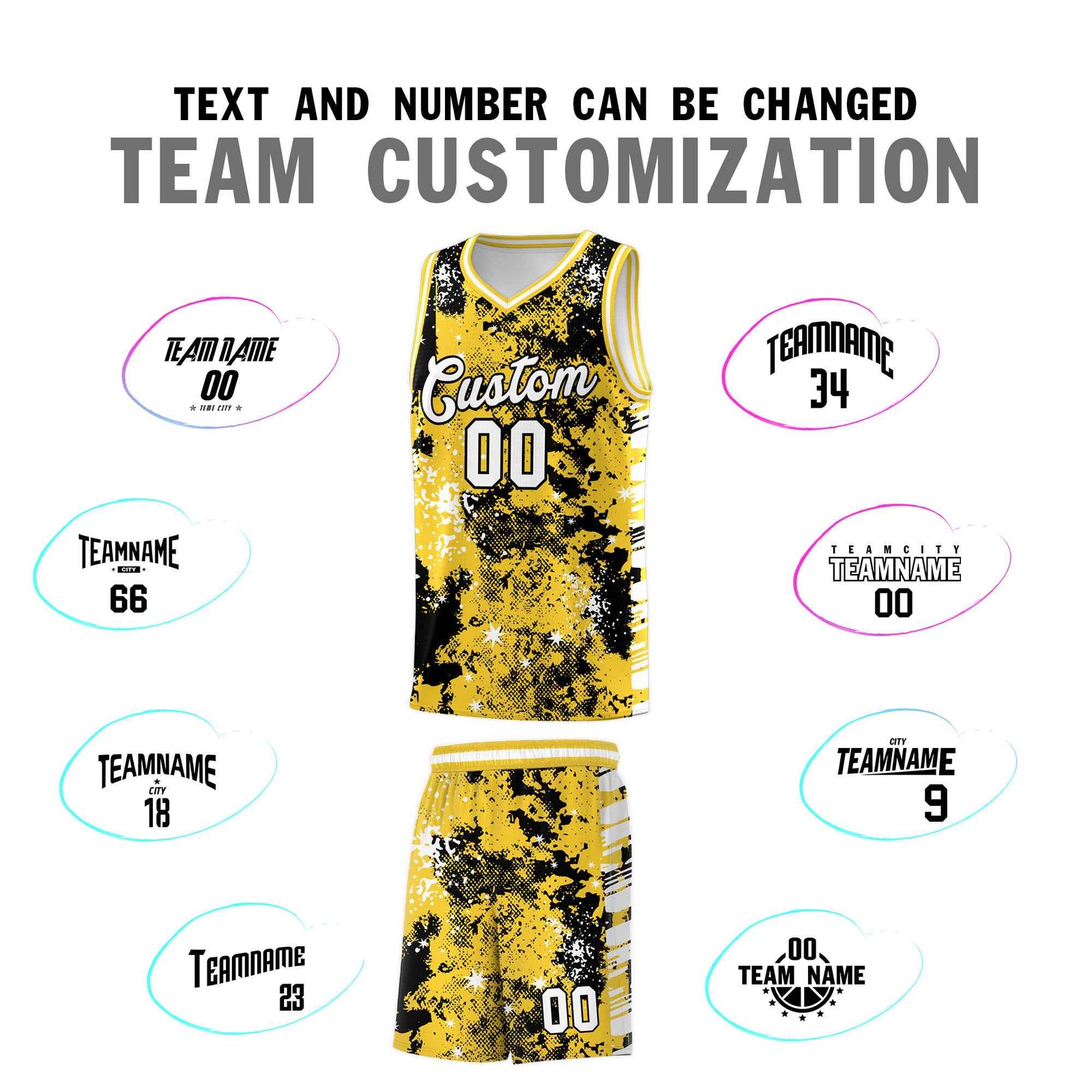 Custom Gold Black Vice Burst Galactic Graffiti Stretch Fabric Basketball Jersey