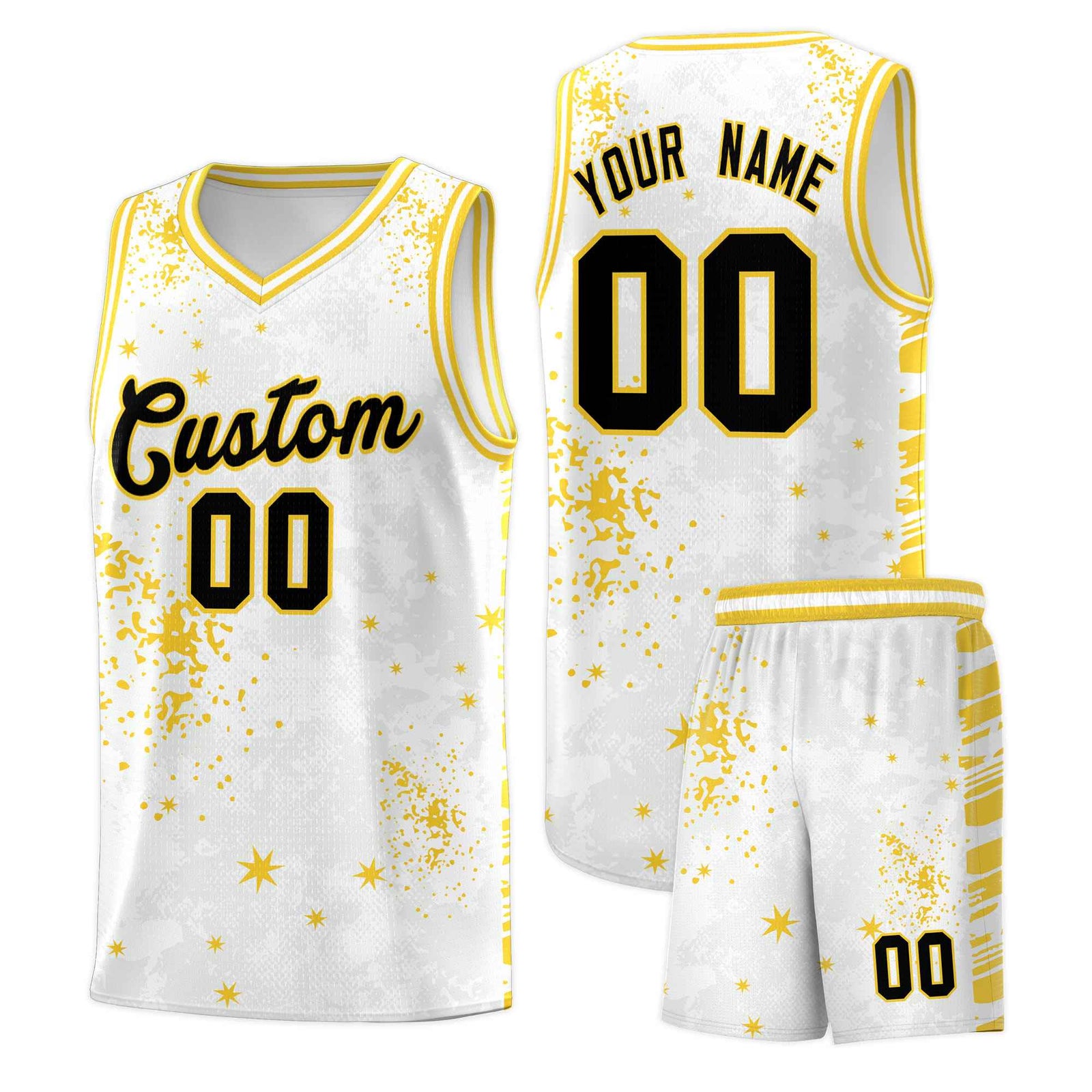 Custom White Gold Vice Burst Galactic Graffiti Moisture-Wicking Basketball Jersey