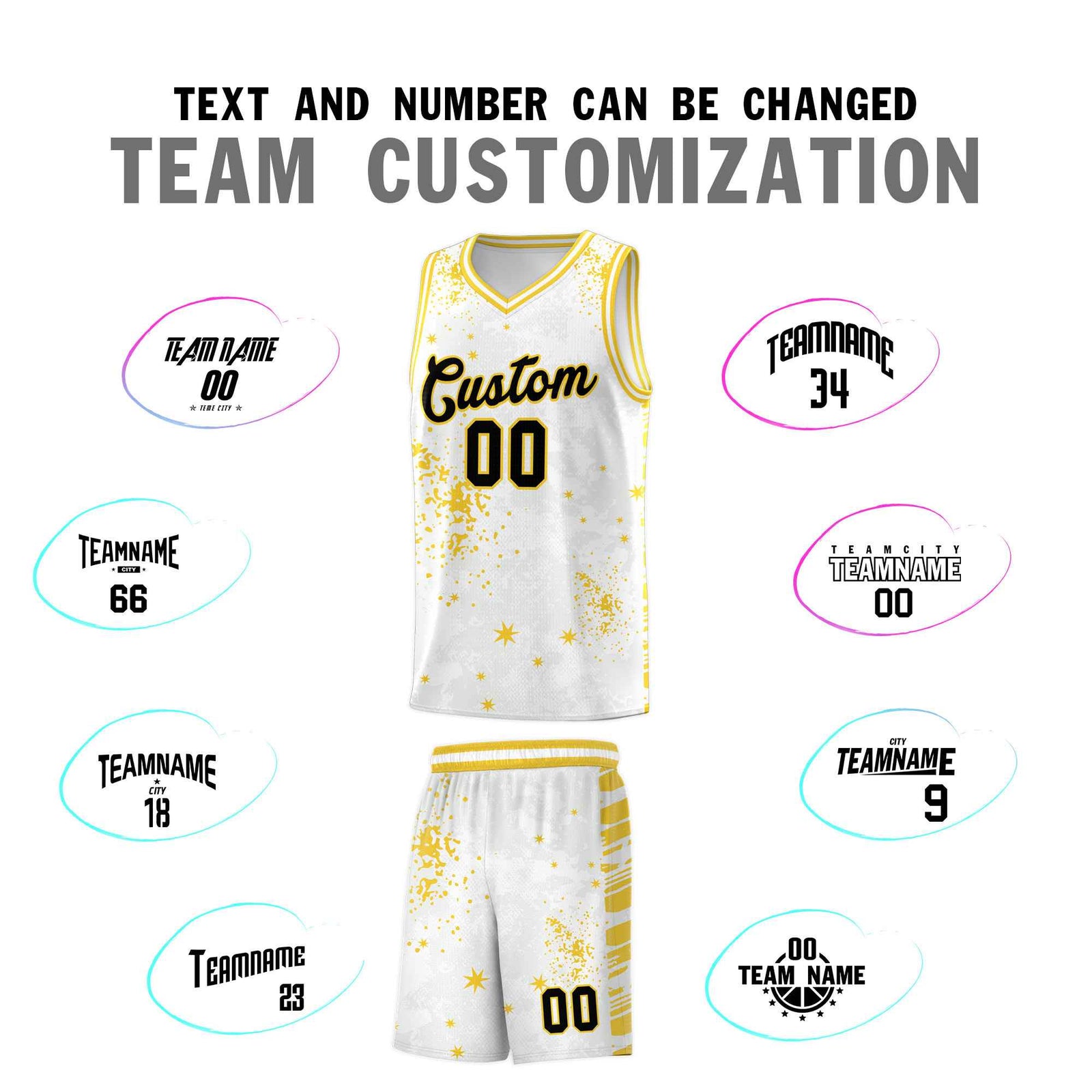 Custom White Gold Vice Burst Galactic Graffiti Moisture-Wicking Basketball Jersey
