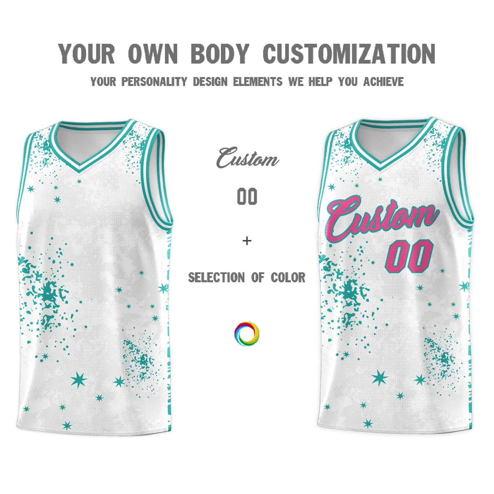 Custom White Aqua Vice Burst Galactic Graffiti Breathable Basketball Jersey