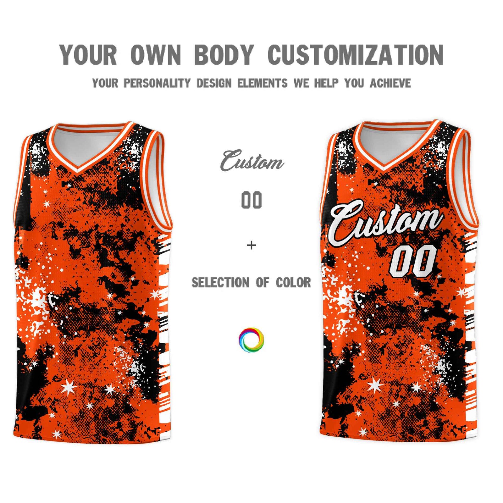 Custom Orange Black Vice Burst Galactic Graffiti Lightweight Basketball Jersey