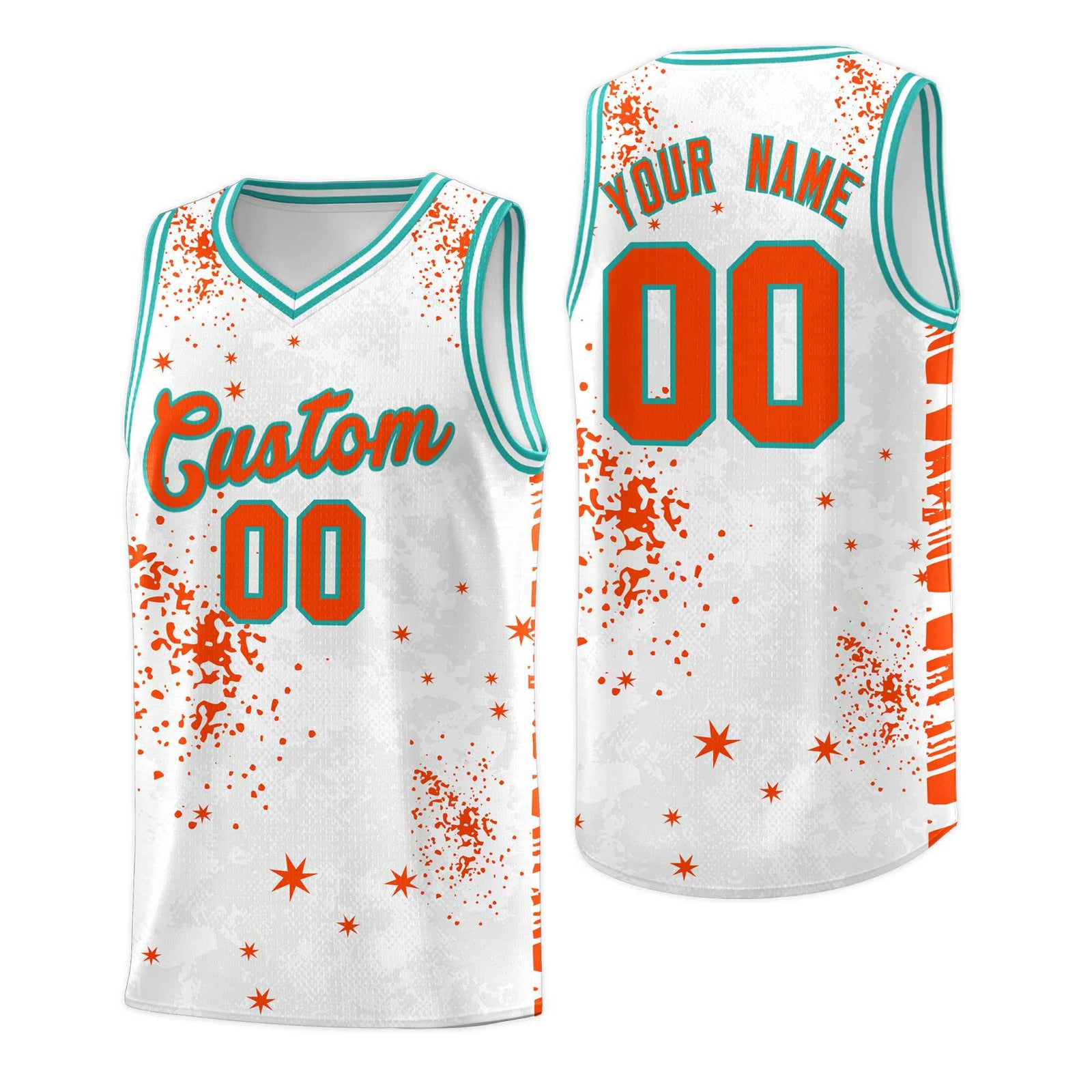 Custom Orange Aqua Vice Burst Galactic Graffiti Quick-Drying Basketball Jersey