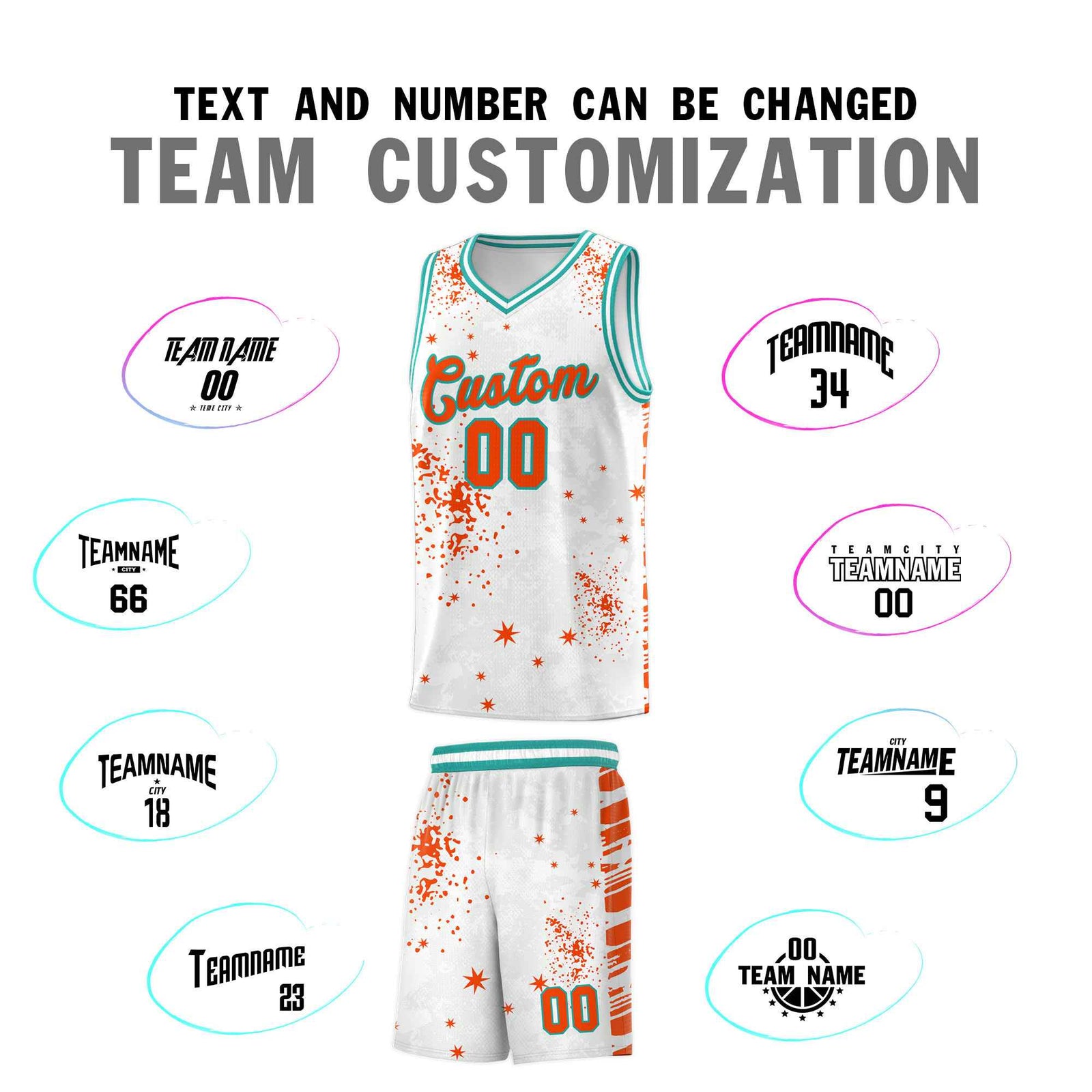 Custom Orange Aqua Vice Burst Galactic Graffiti Quick-Drying Basketball Jersey