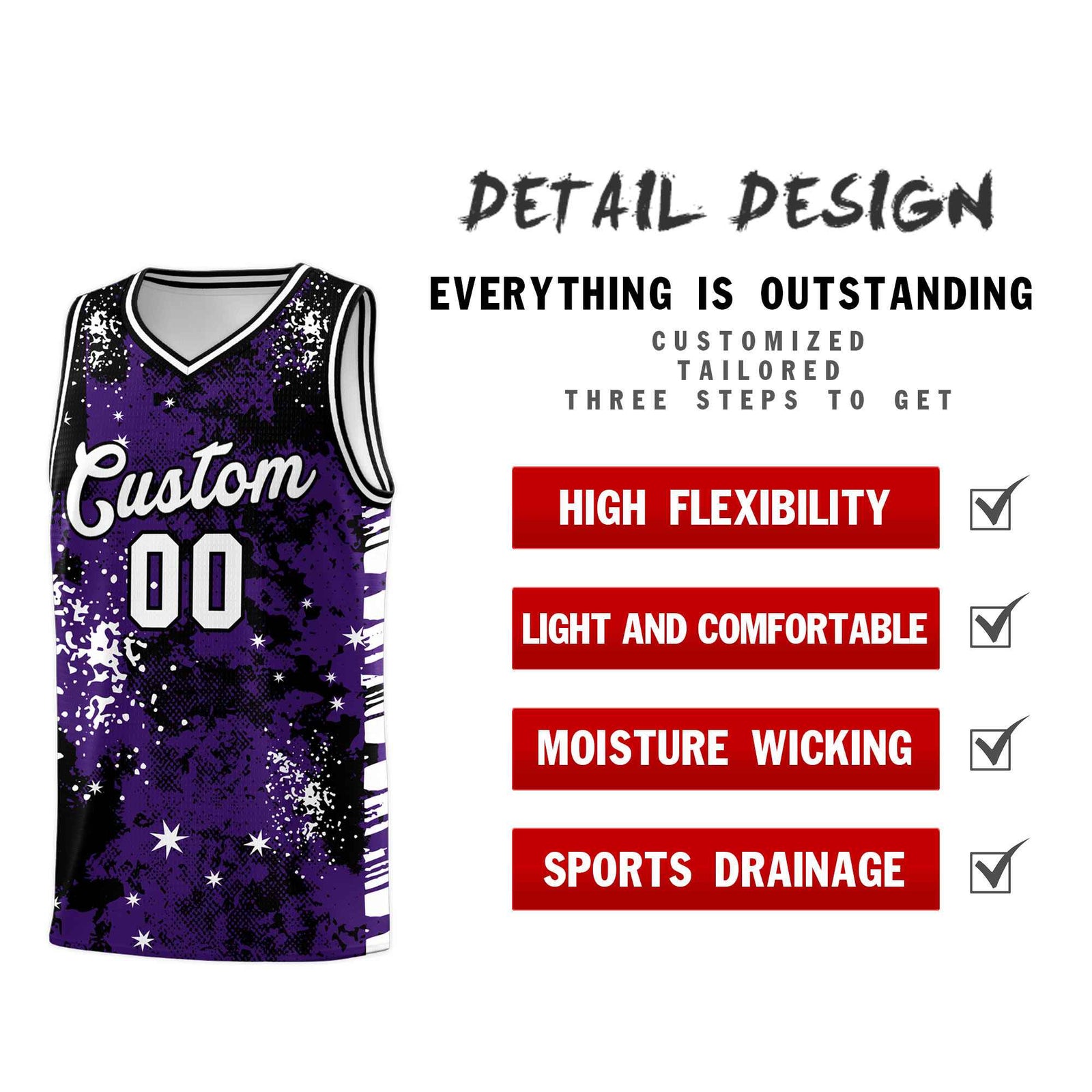 Custom Purple Black Vice Burst Galactic Graffiti Stretch Fabric Basketball Jersey