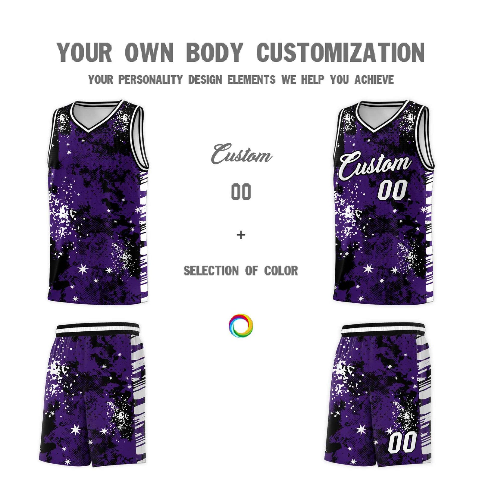 Custom Purple Black Vice Burst Galactic Graffiti Stretch Fabric Basketball Jersey