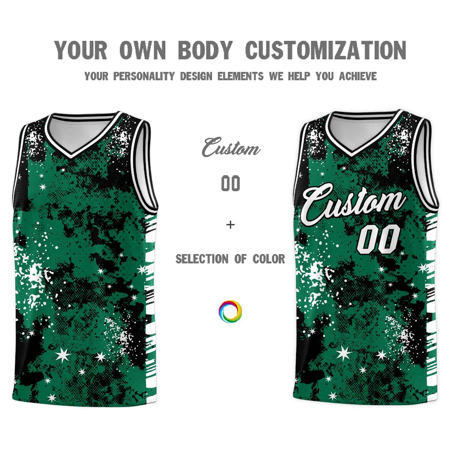 Custom Kelly Green Black Vice Burst Galactic Graffiti Wrinkle-Resistant Basketball Jersey